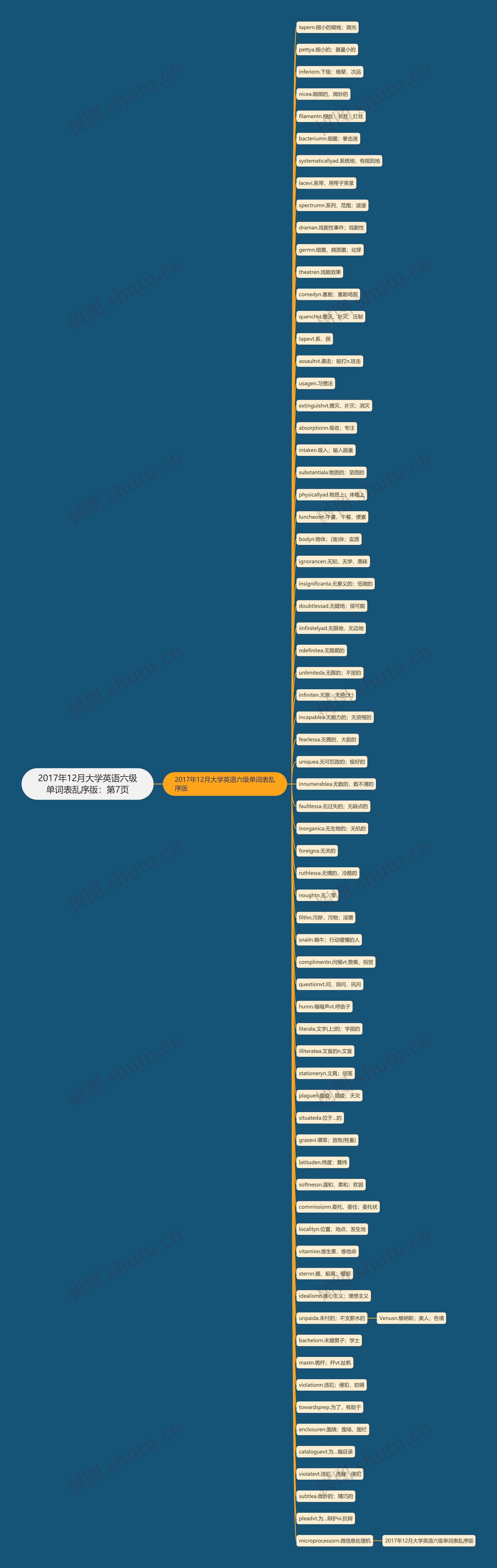 2017年12月大学英语六级单词表乱序版：第7页思维导图