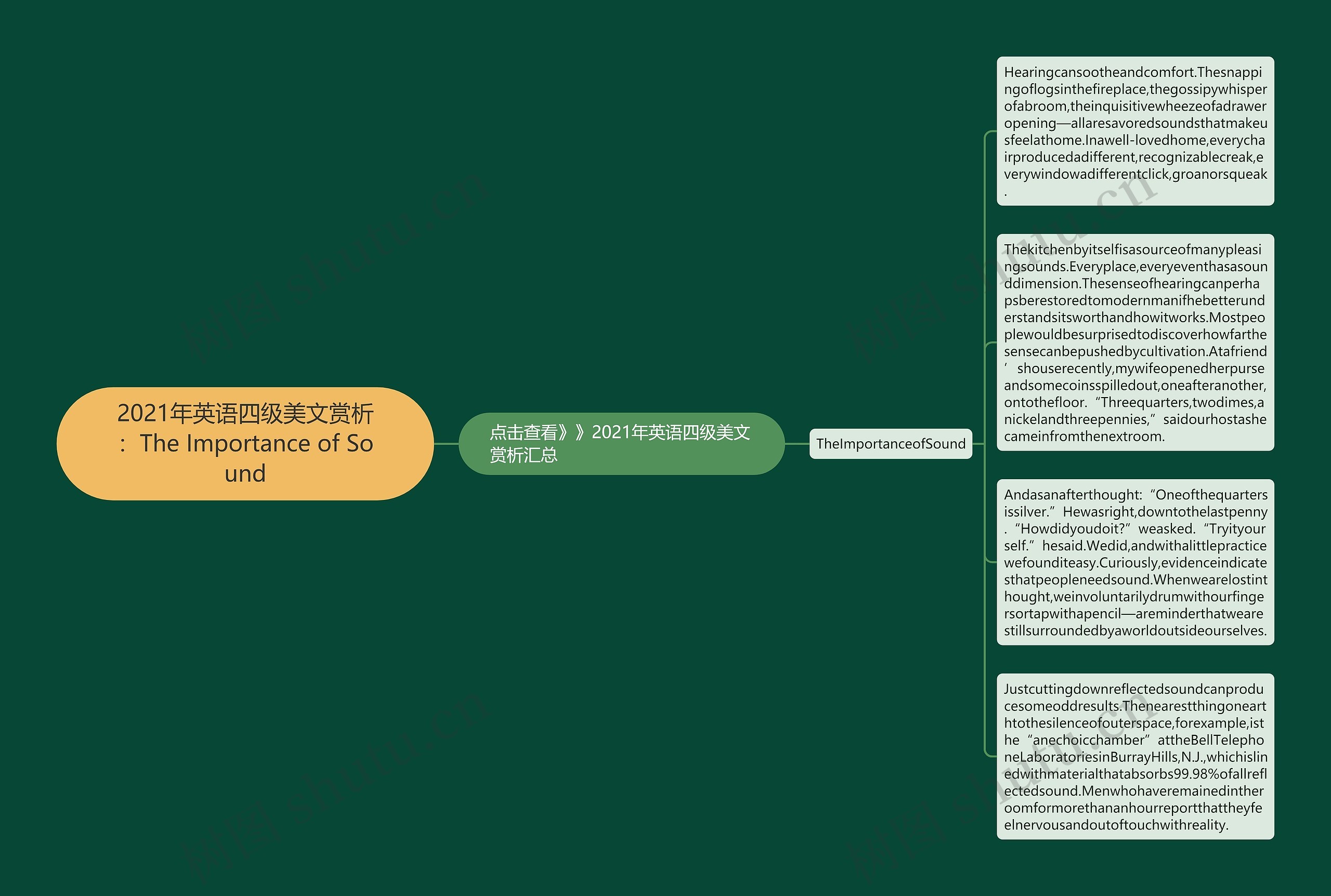 2021年英语四级美文赏析：The Importance of Sound思维导图