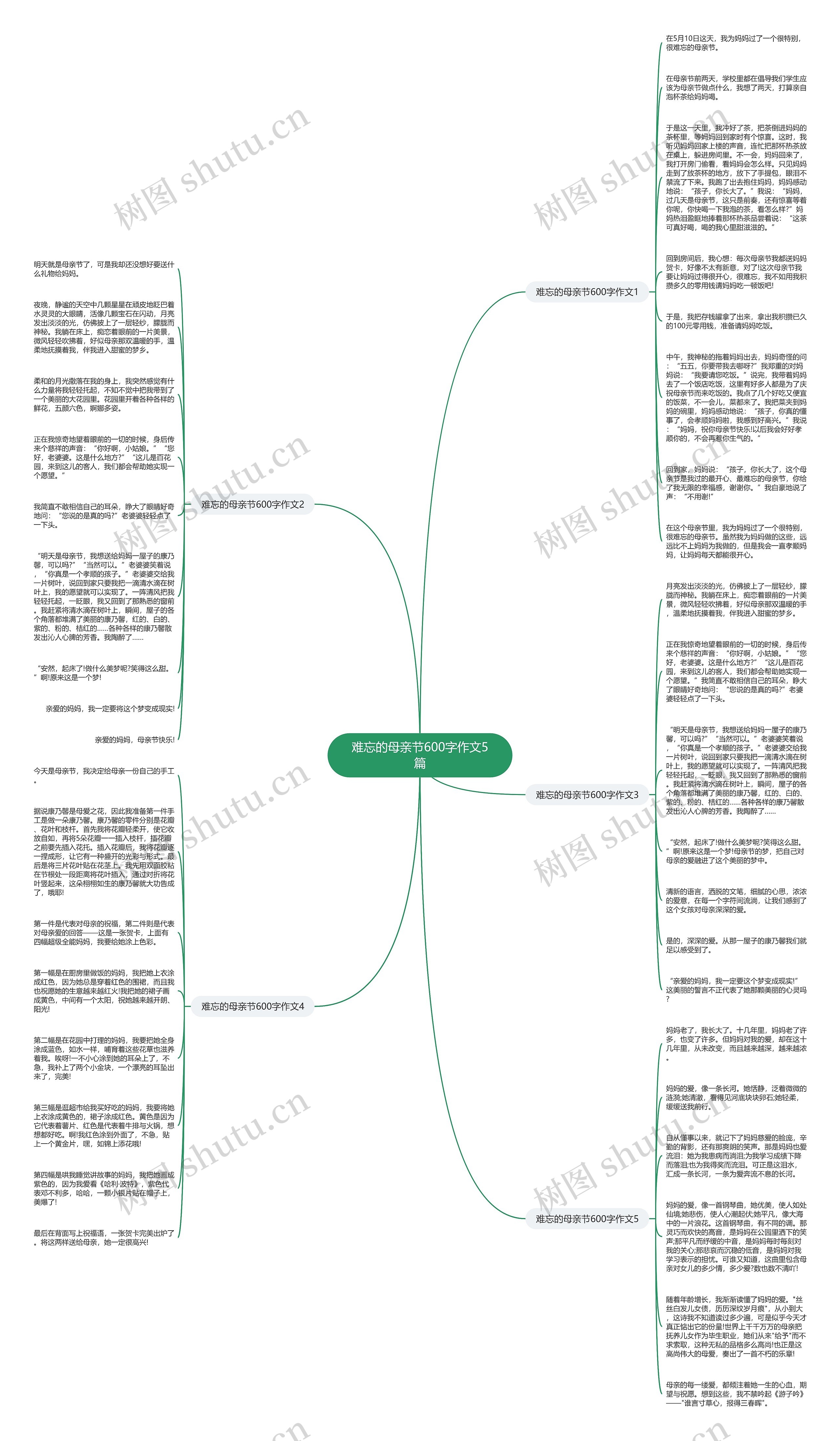 难忘的母亲节600字作文5篇思维导图
