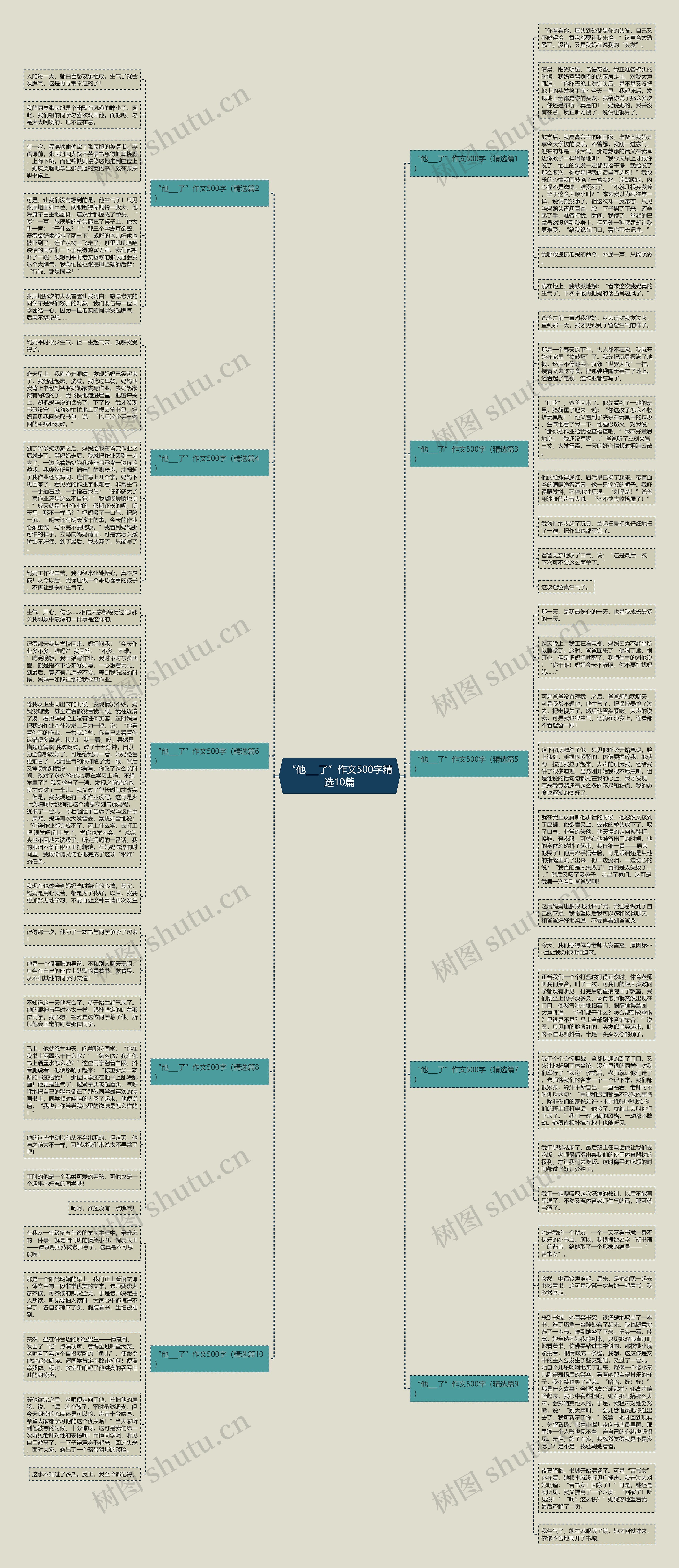 “他___了”作文500字精选10篇思维导图