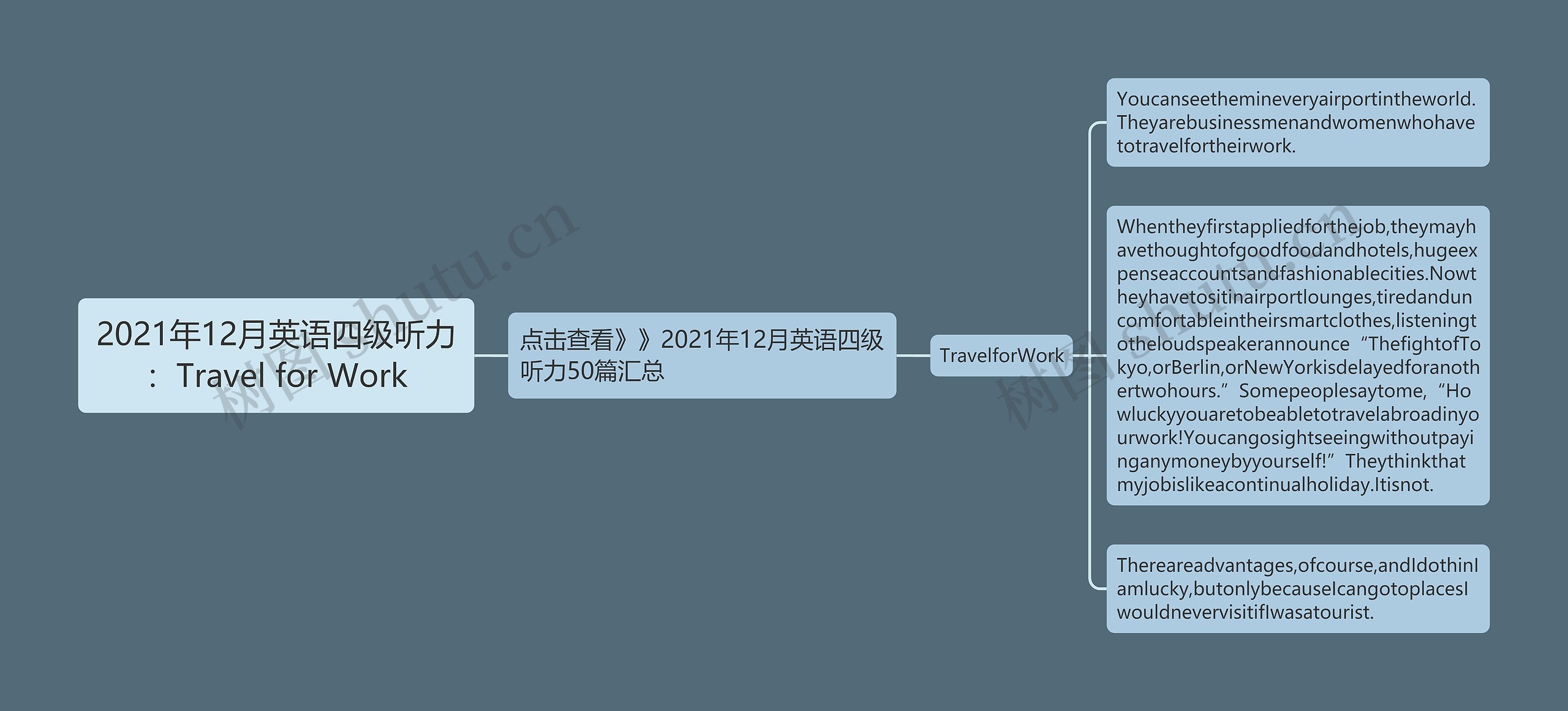 2021年12月英语四级听力：Travel for Work思维导图