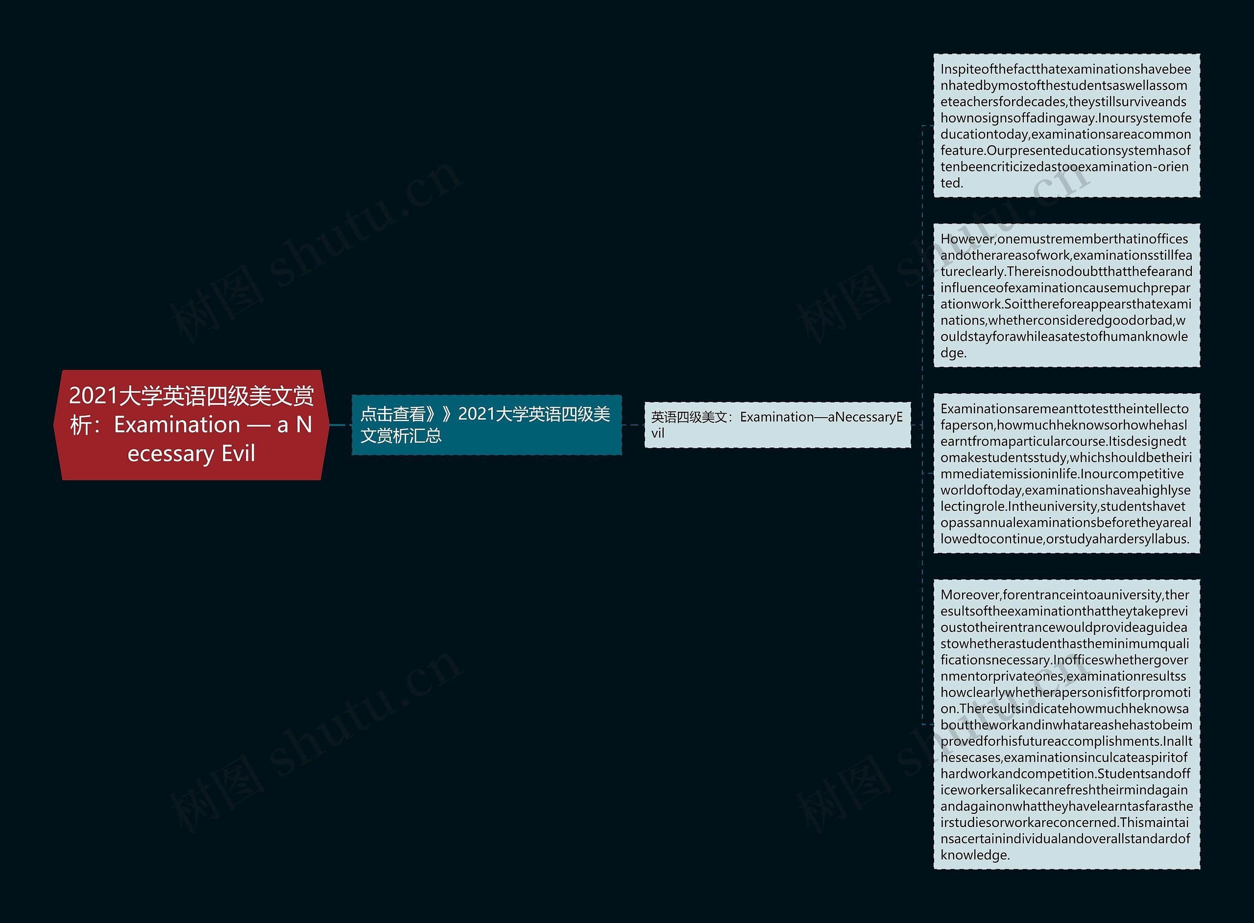 2021大学英语四级美文赏析：Examination — a Necessary Evil思维导图