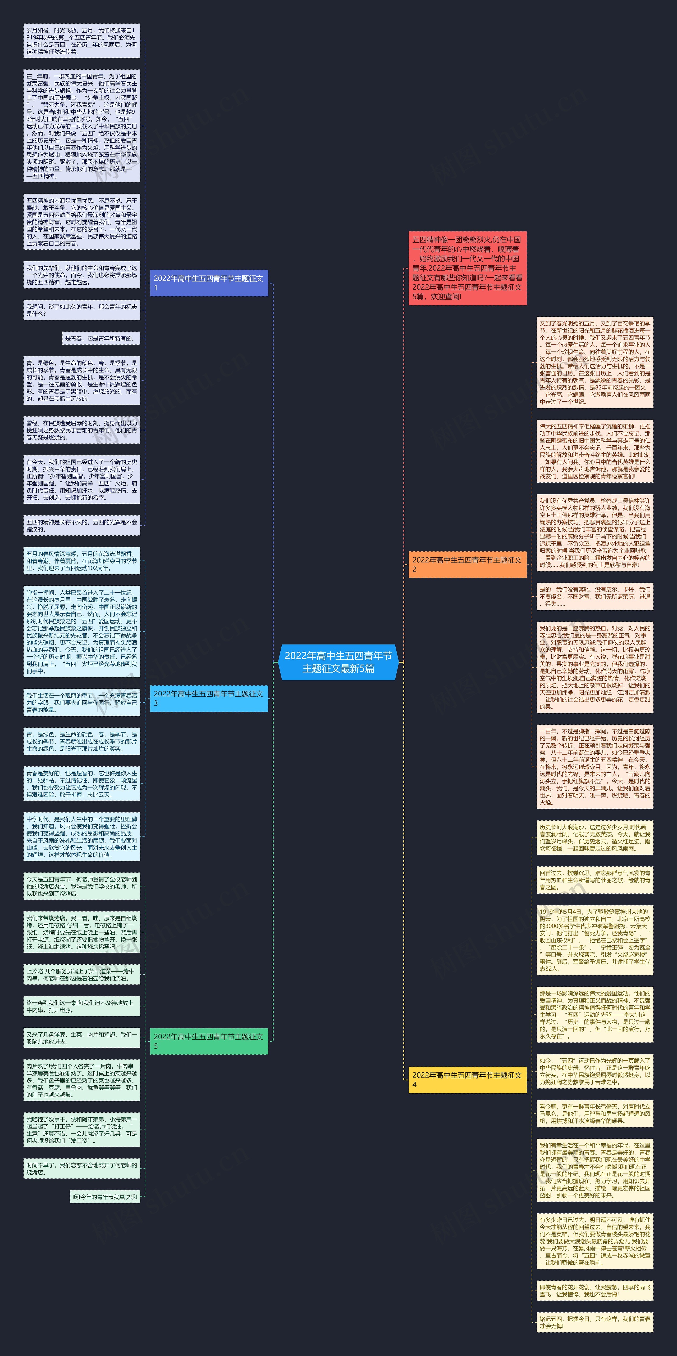 2022年高中生五四青年节主题征文最新5篇思维导图
