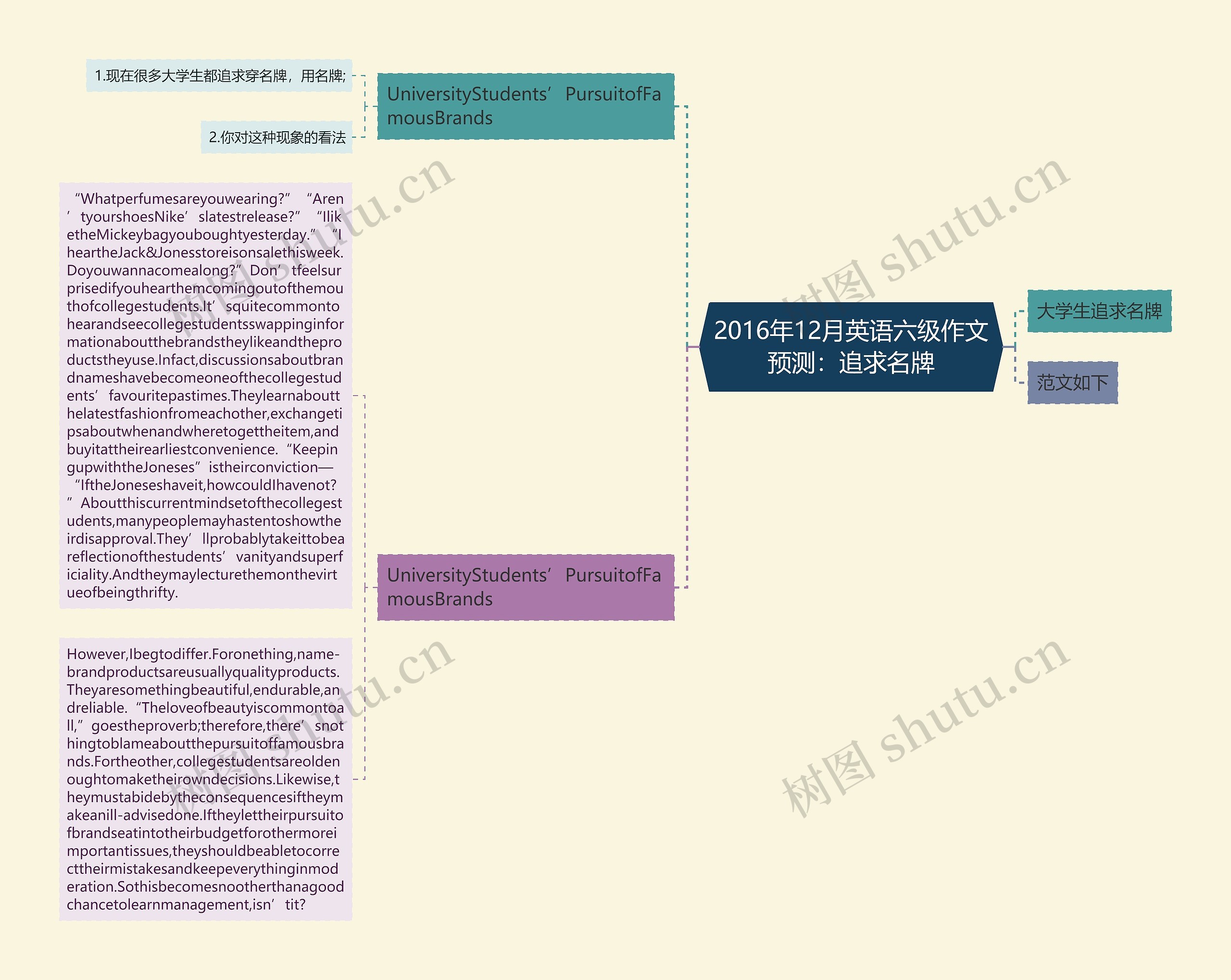 2016年12月英语六级作文预测：追求名牌思维导图