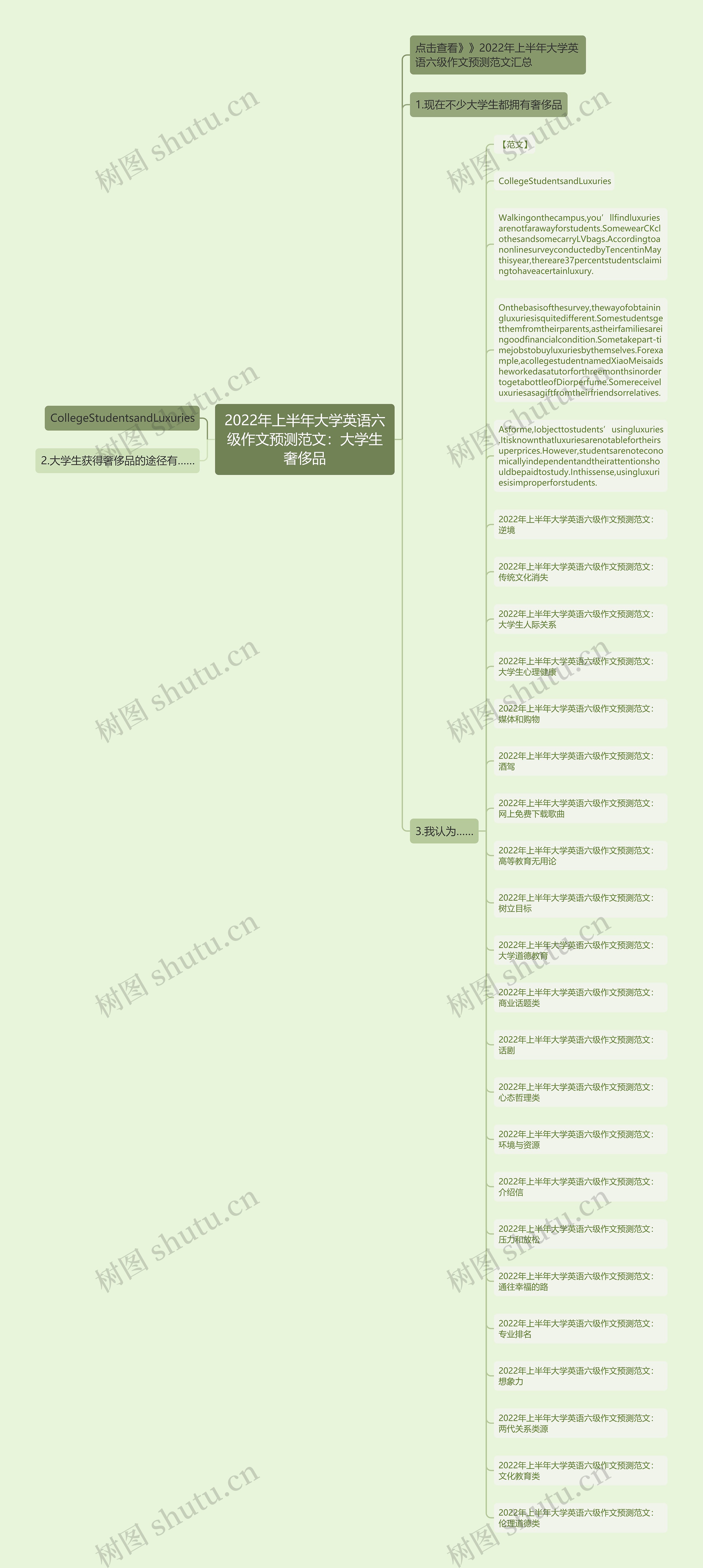 2022年上半年大学英语六级作文预测范文：大学生奢侈品思维导图