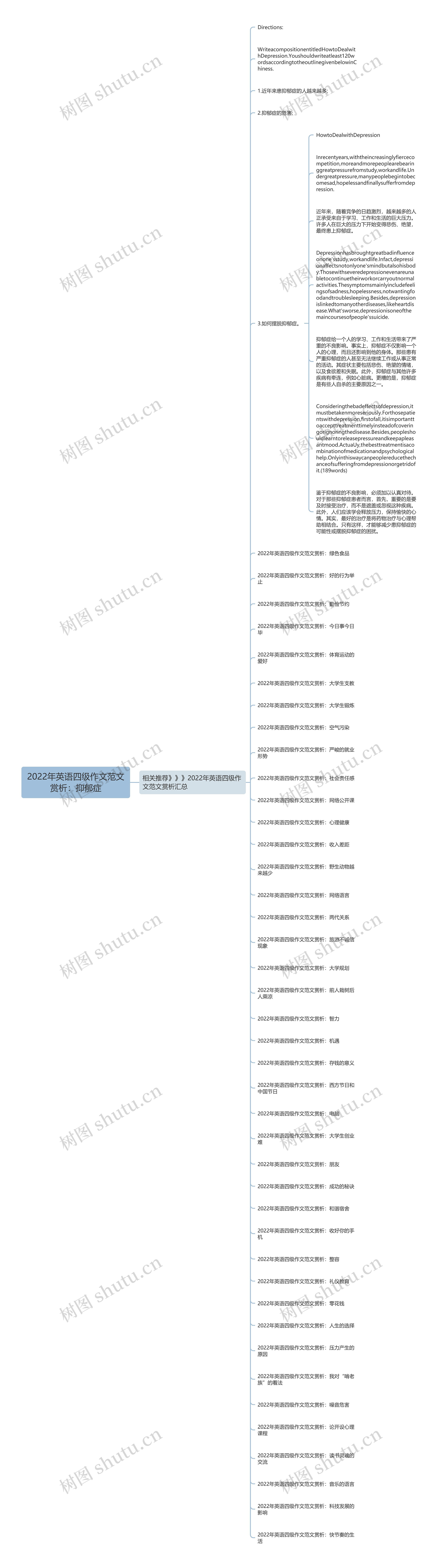 2022年英语四级作文范文赏析：抑郁症思维导图