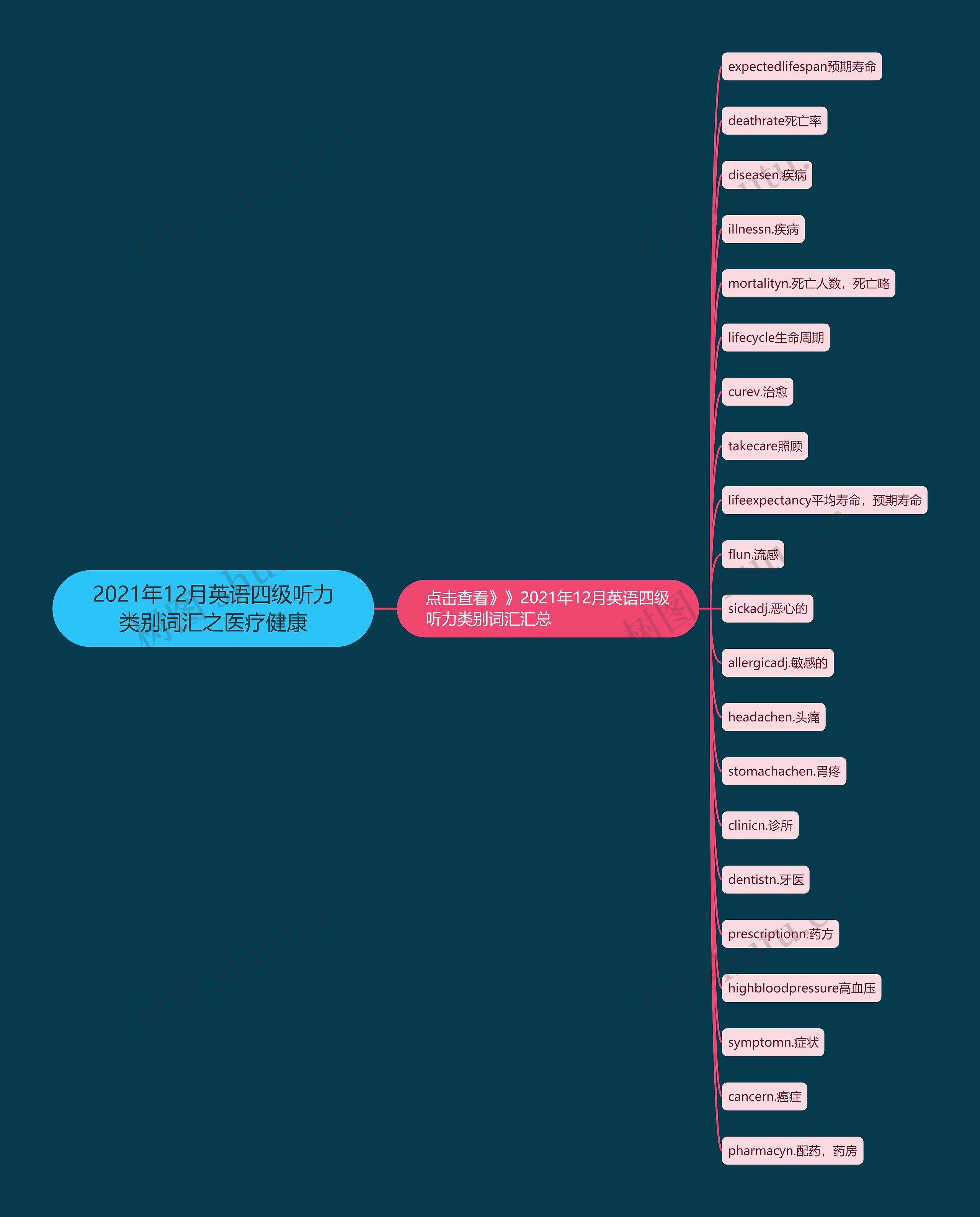 2021年12月英语四级听力类别词汇之医疗健康思维导图