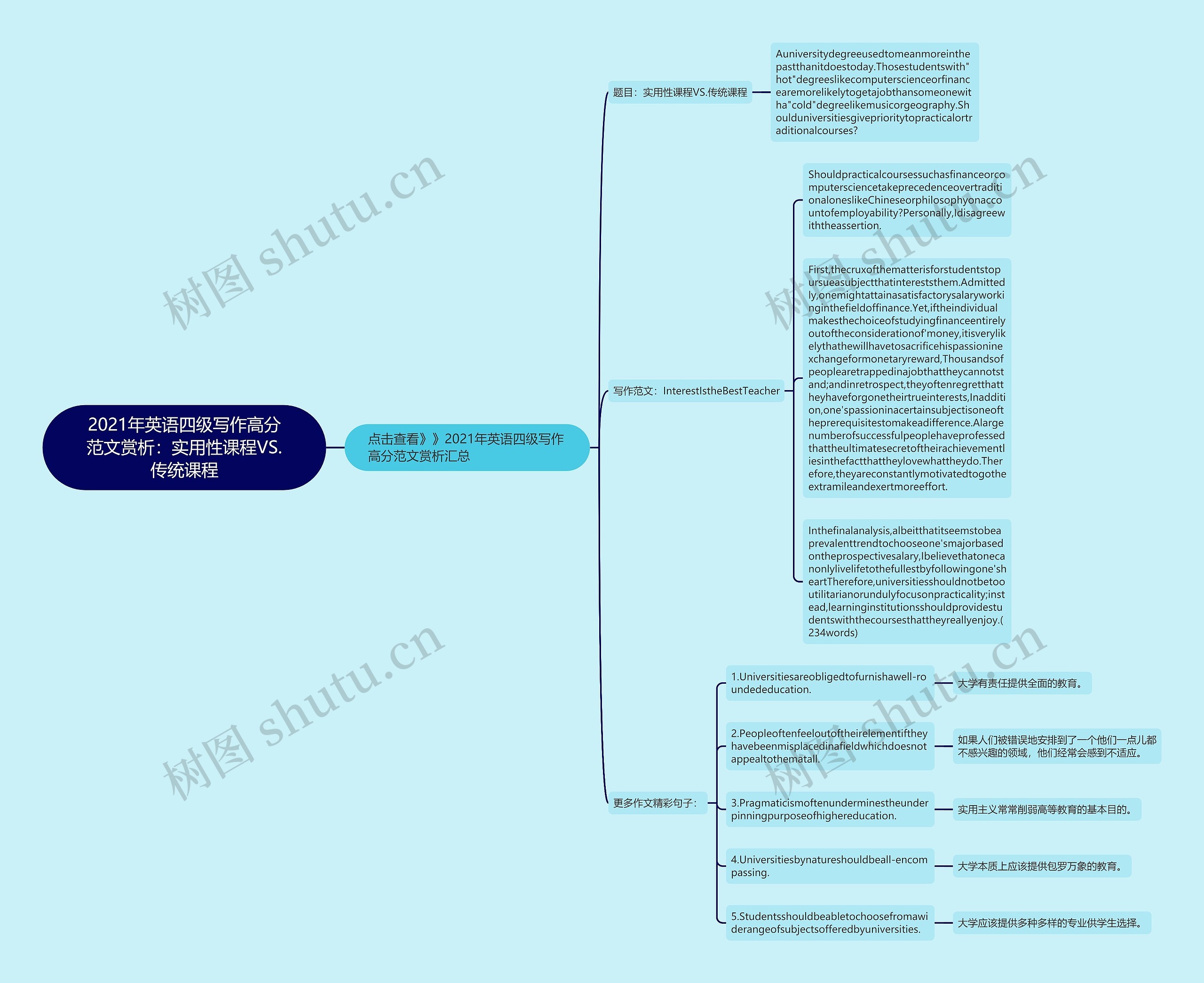 2021年英语四级写作高分范文赏析：实用性课程VS.传统课程思维导图