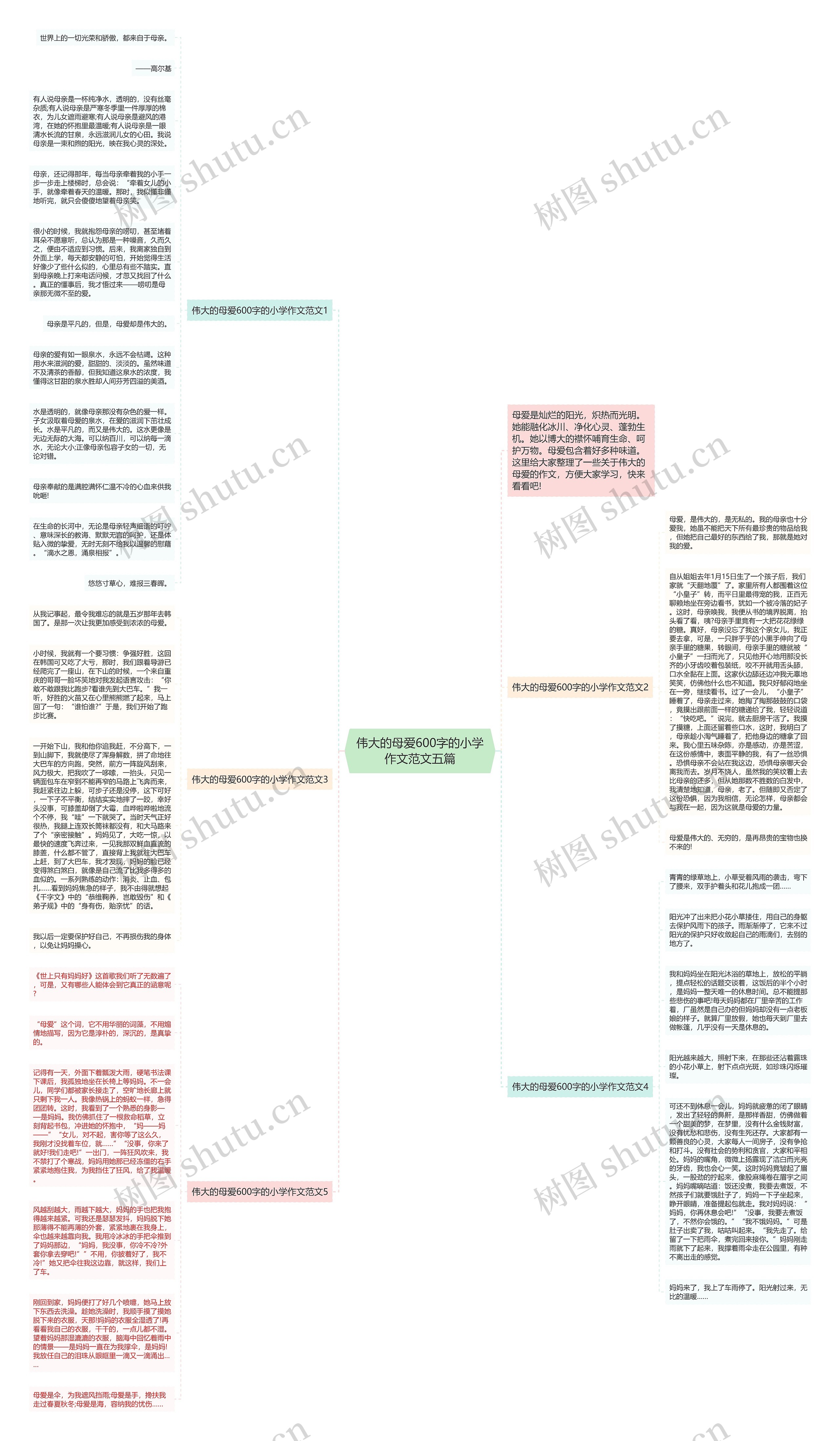 伟大的母爱600字的小学作文范文五篇思维导图