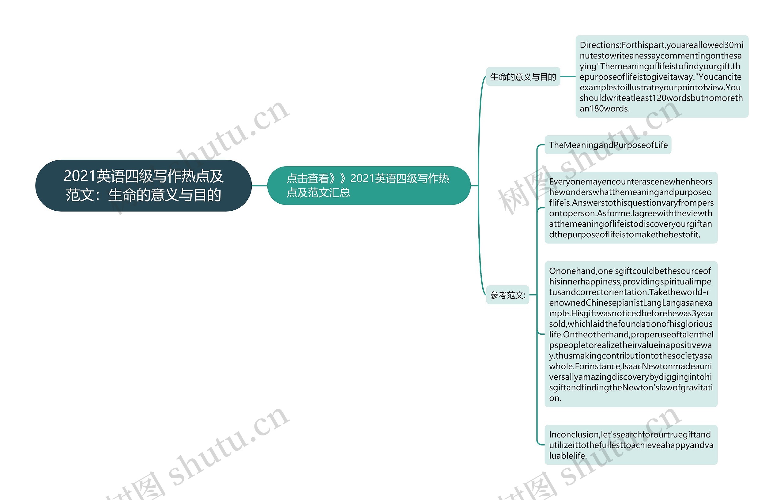 2021英语四级写作热点及范文：生命的意义与目的思维导图