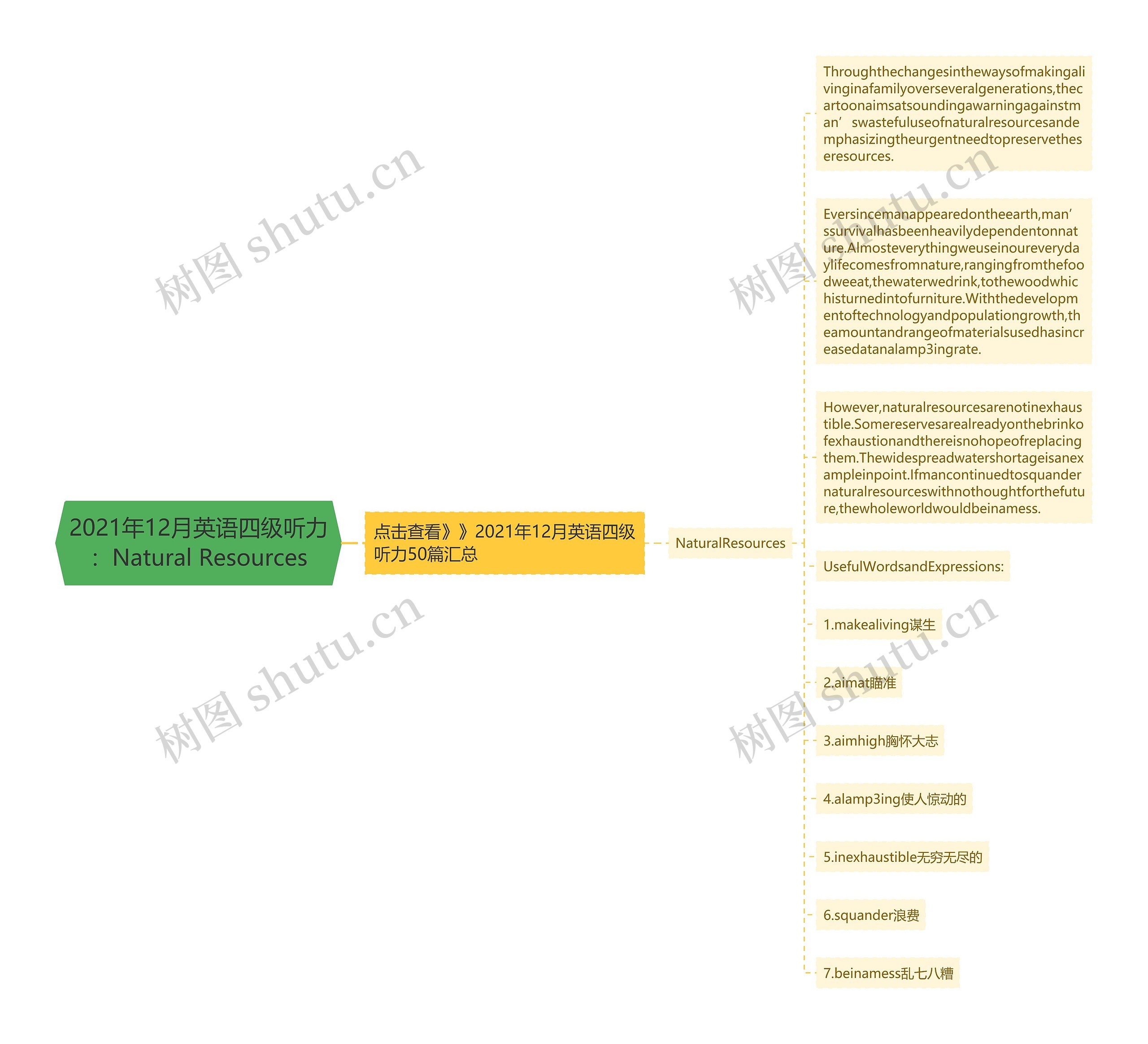 2021年12月英语四级听力：Natural Resources思维导图