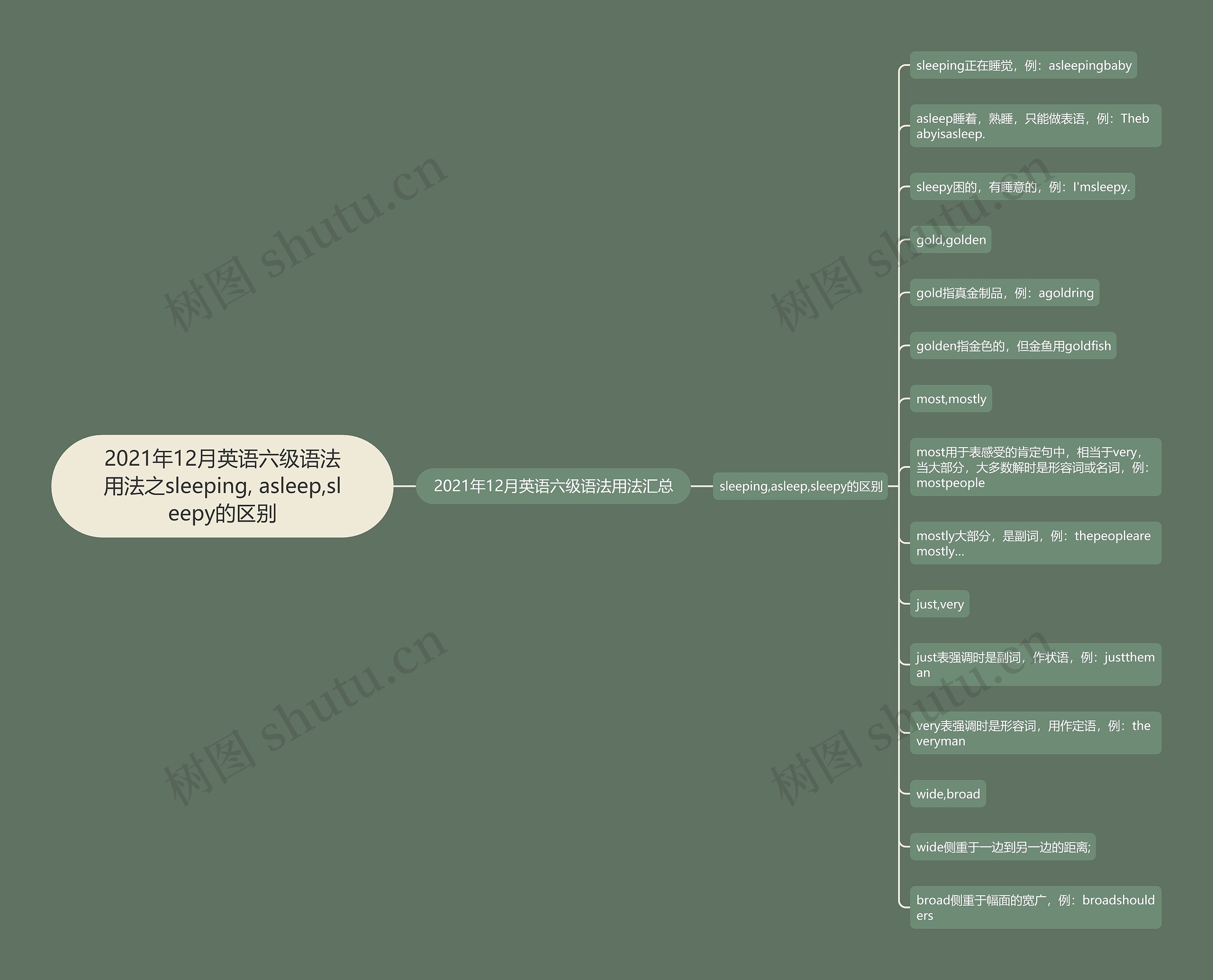 2021年12月英语六级语法用法之sleeping, asleep,sleepy的区别思维导图