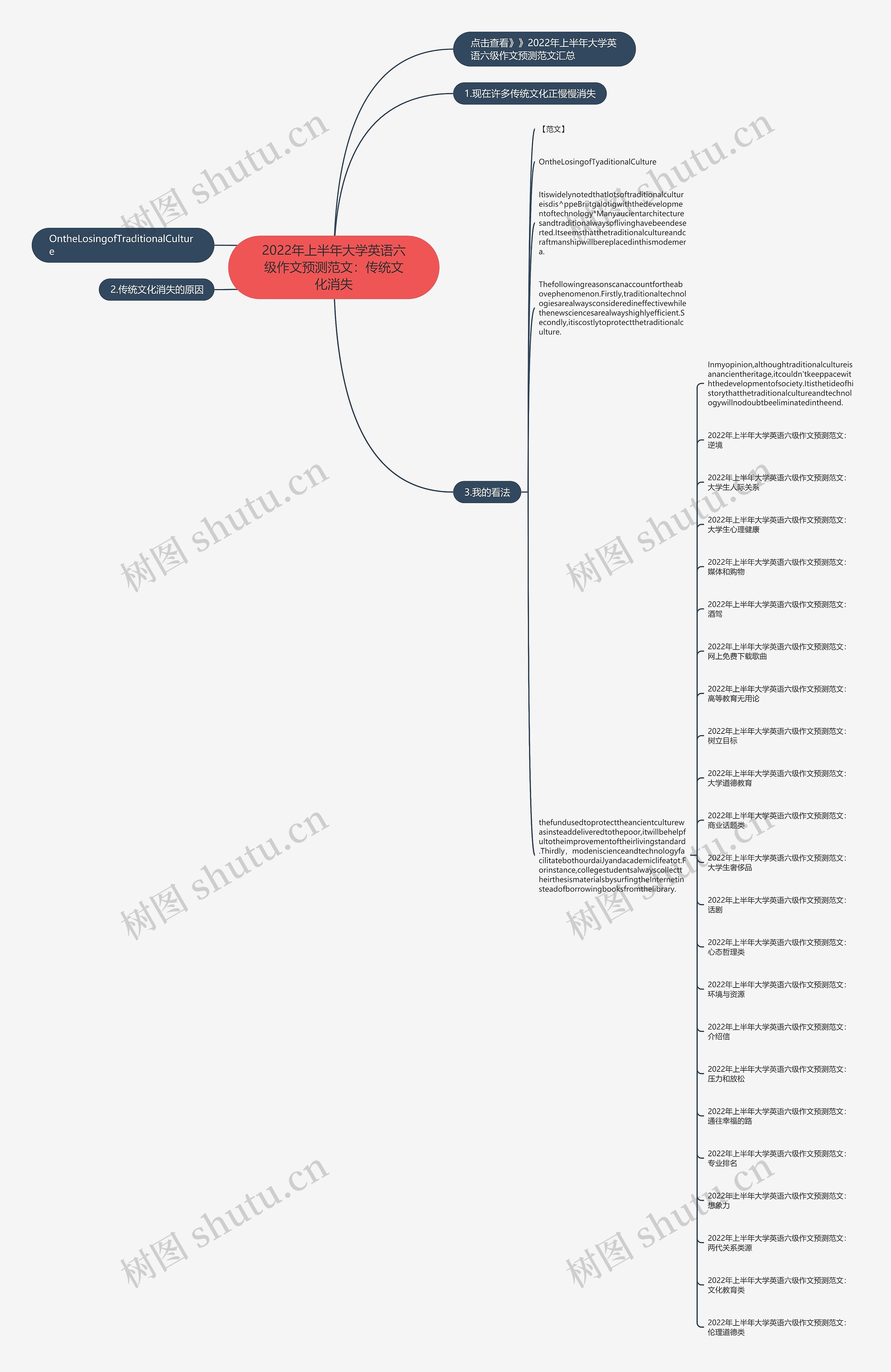 2022年上半年大学英语六级作文预测范文：传统文化消失思维导图