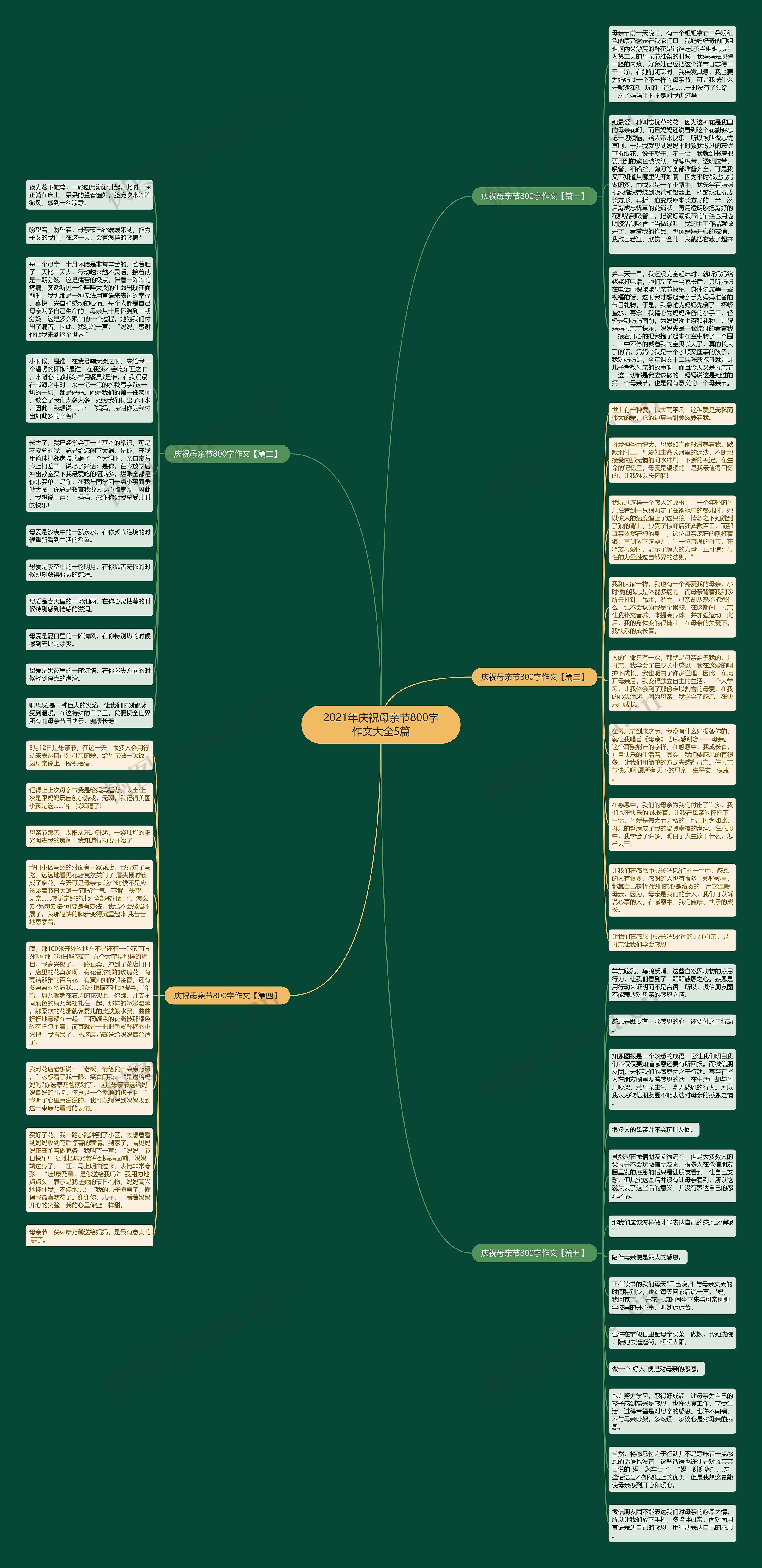 2021年庆祝母亲节800字作文大全5篇思维导图