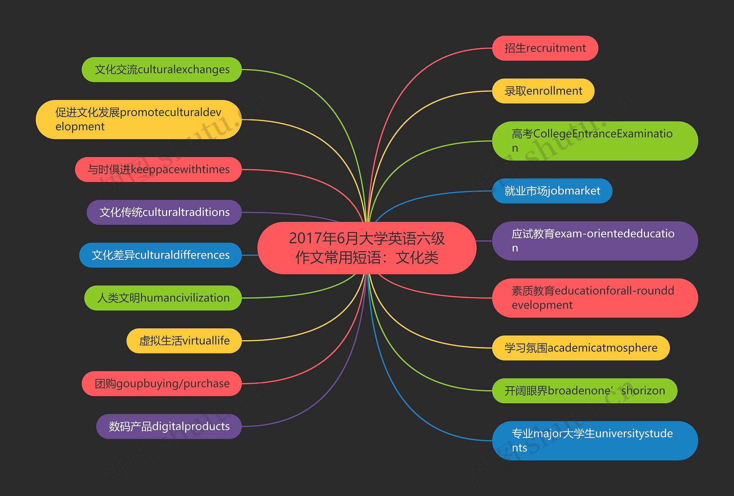 2017年6月大学英语六级作文常用短语：文化类思维导图