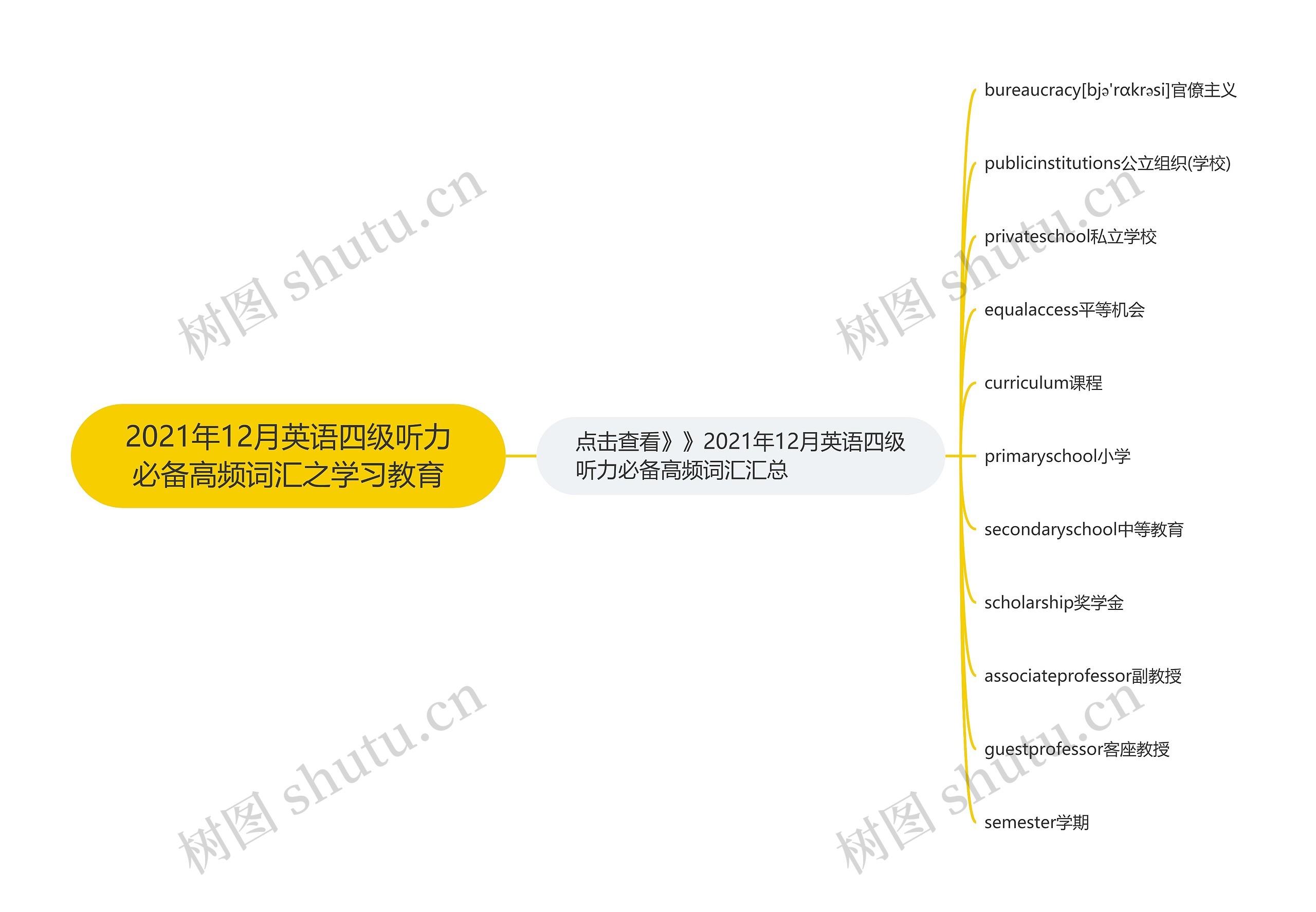 2021年12月英语四级听力必备高频词汇之学习教育思维导图