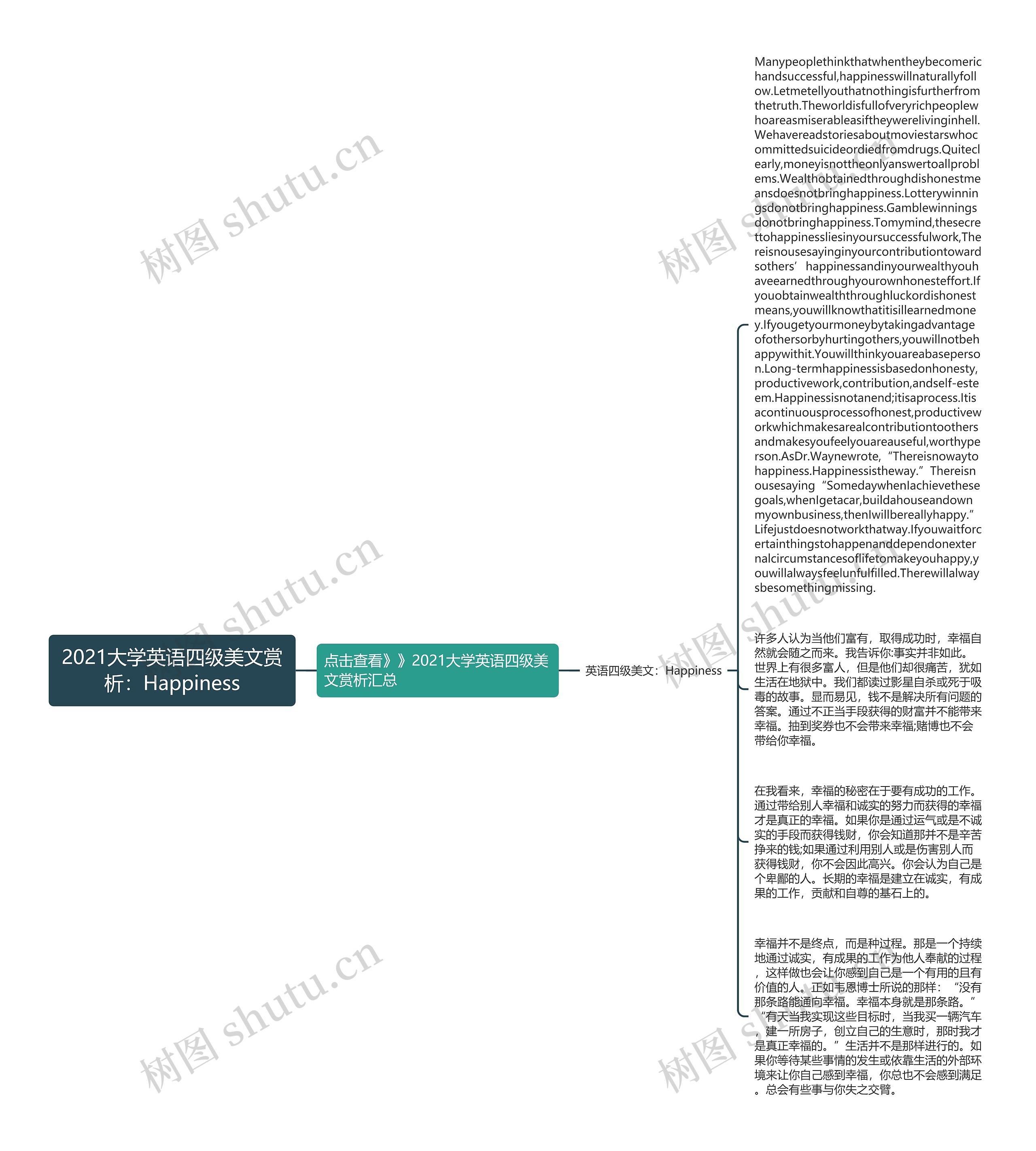 2021大学英语四级美文赏析：Happiness思维导图