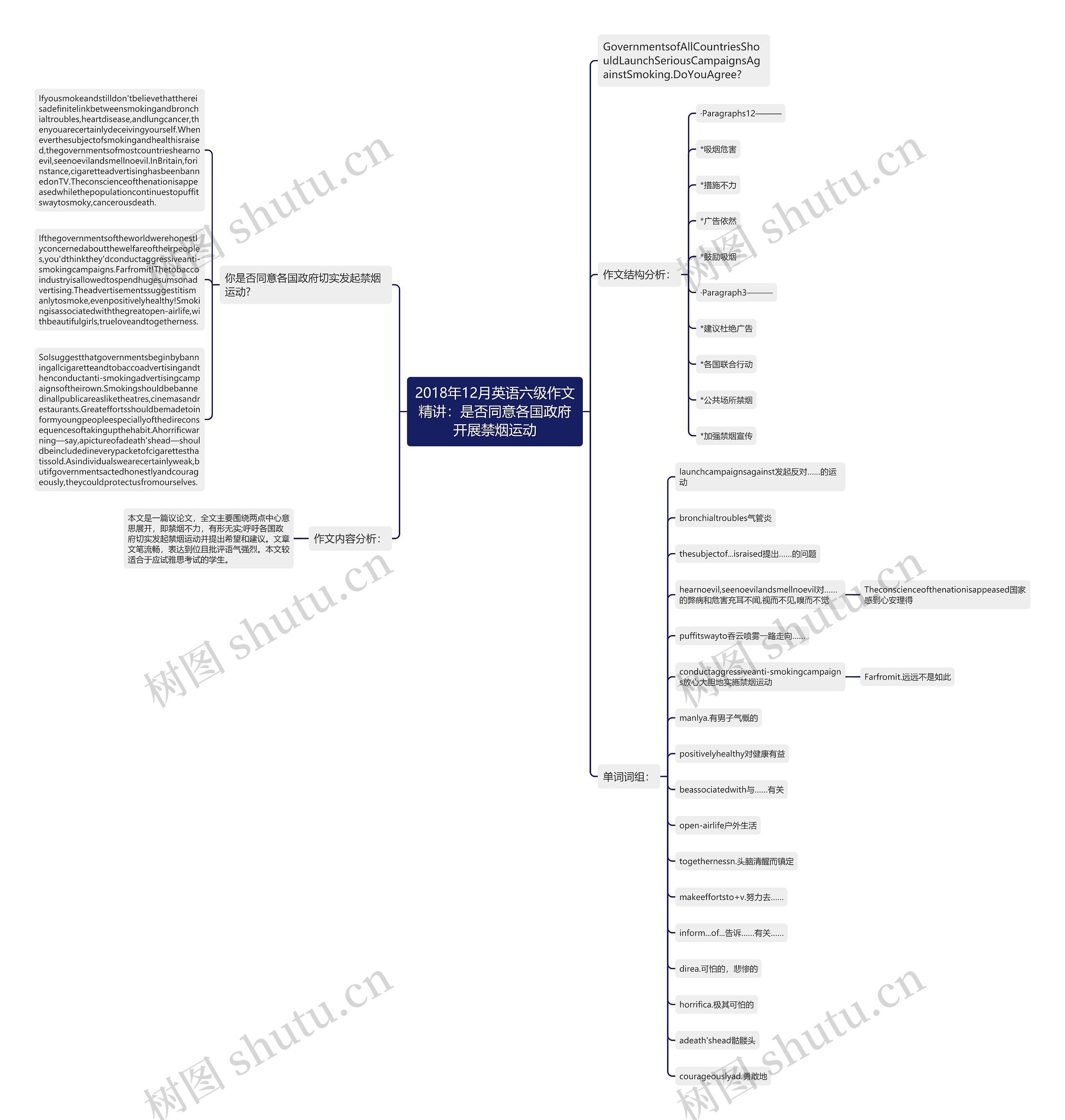 2018年12月英语六级作文精讲：是否同意各国政府开展禁烟运动思维导图
