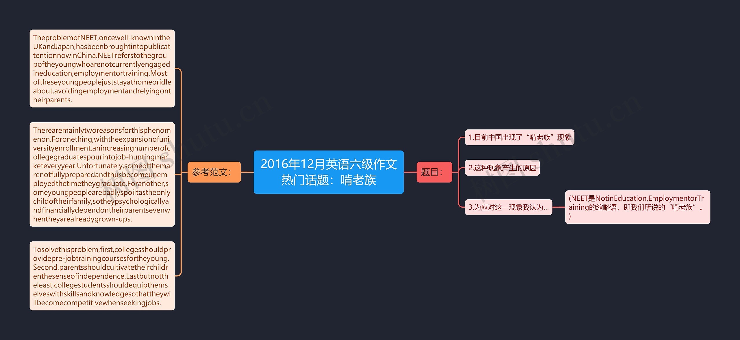 2016年12月英语六级作文热门话题：啃老族思维导图