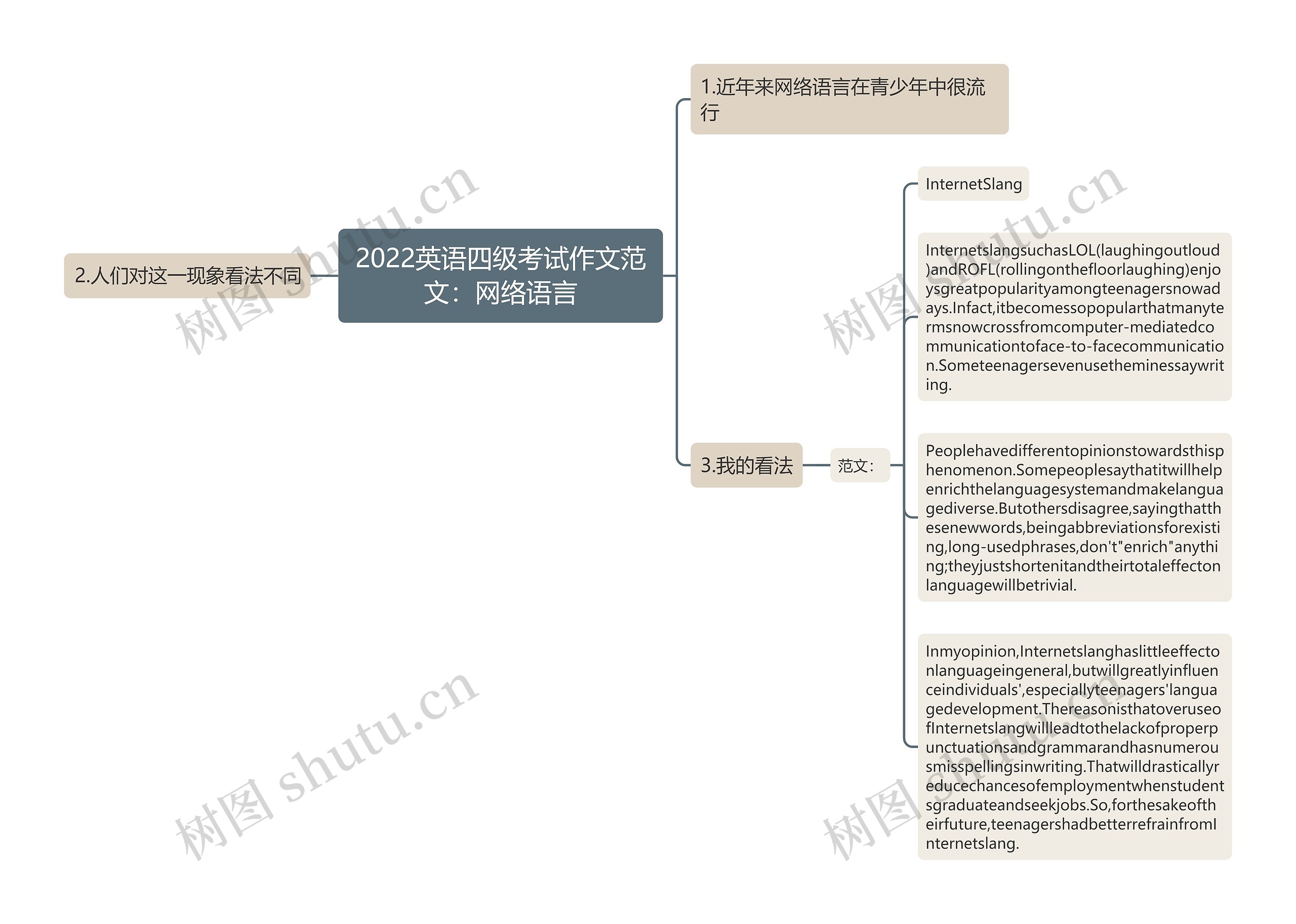 2022英语四级考试作文范文：网络语言思维导图