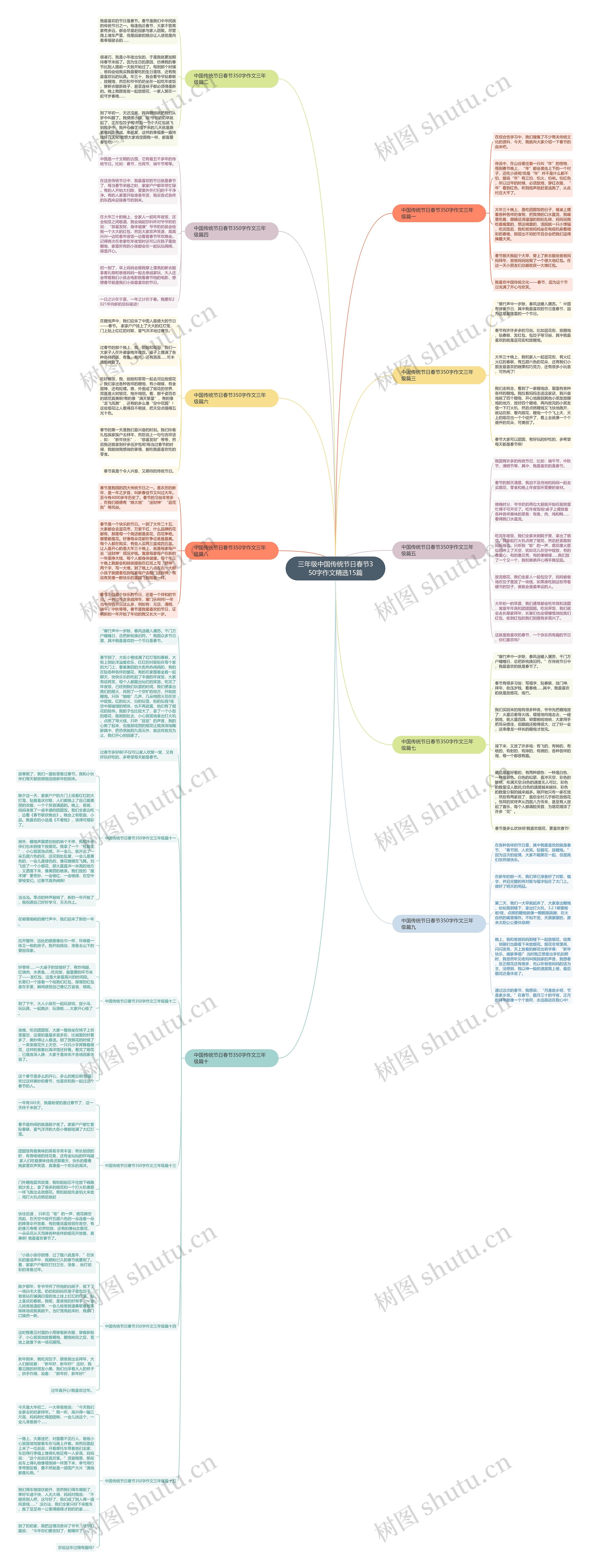 三年级中国传统节日春节350字作文精选15篇思维导图