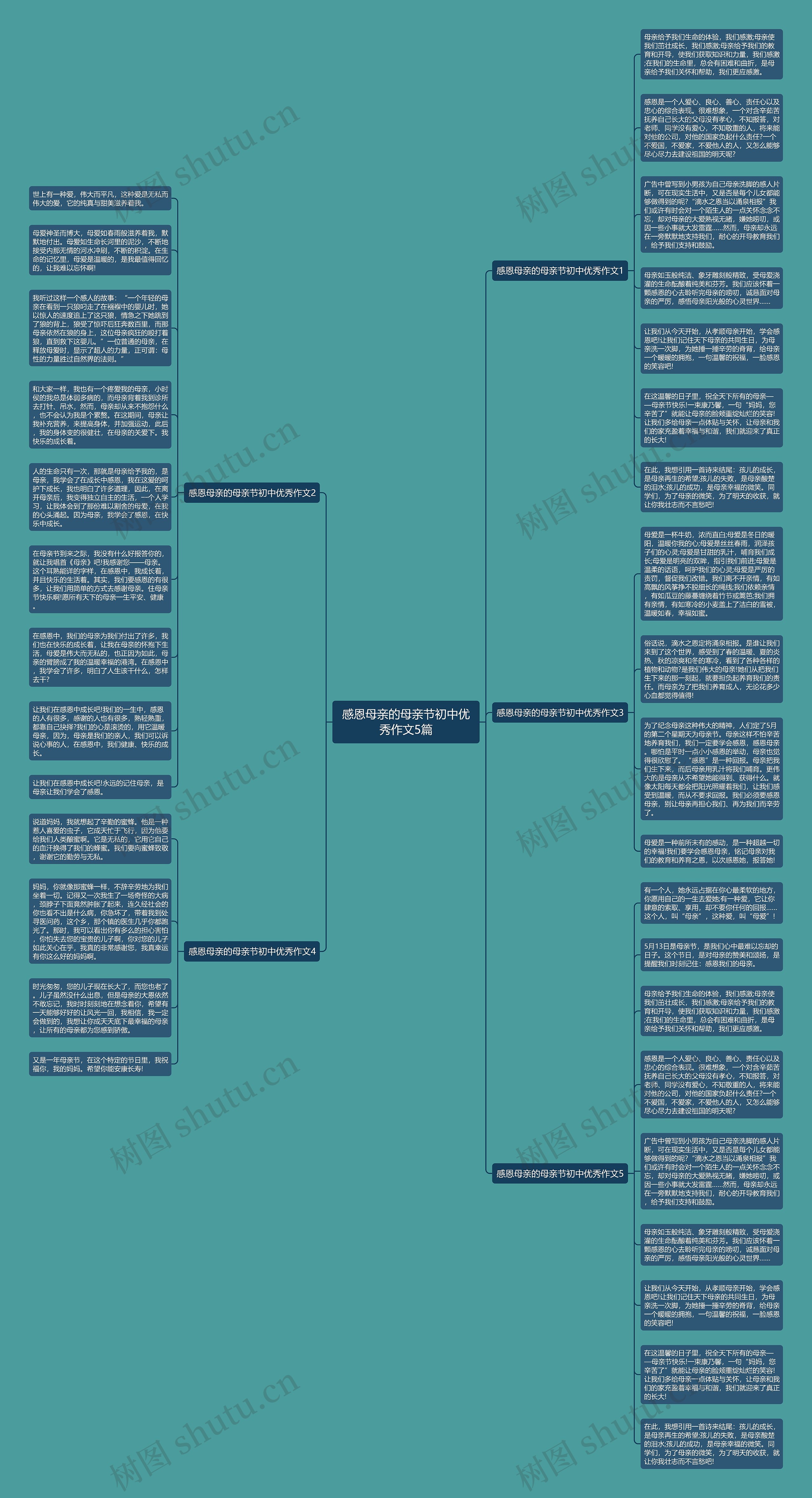 感恩母亲的母亲节初中优秀作文5篇思维导图