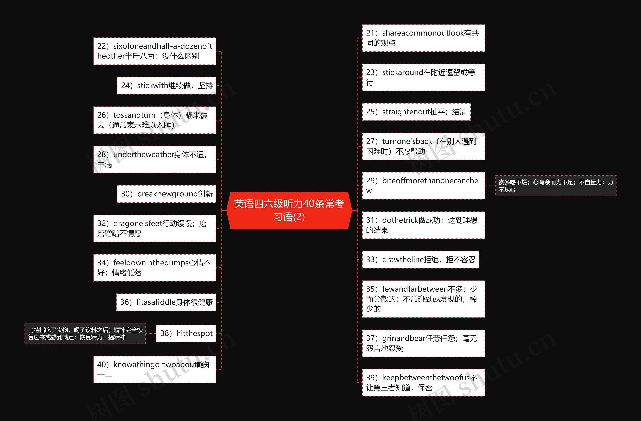 英语四六级听力40条常考习语(2)思维导图