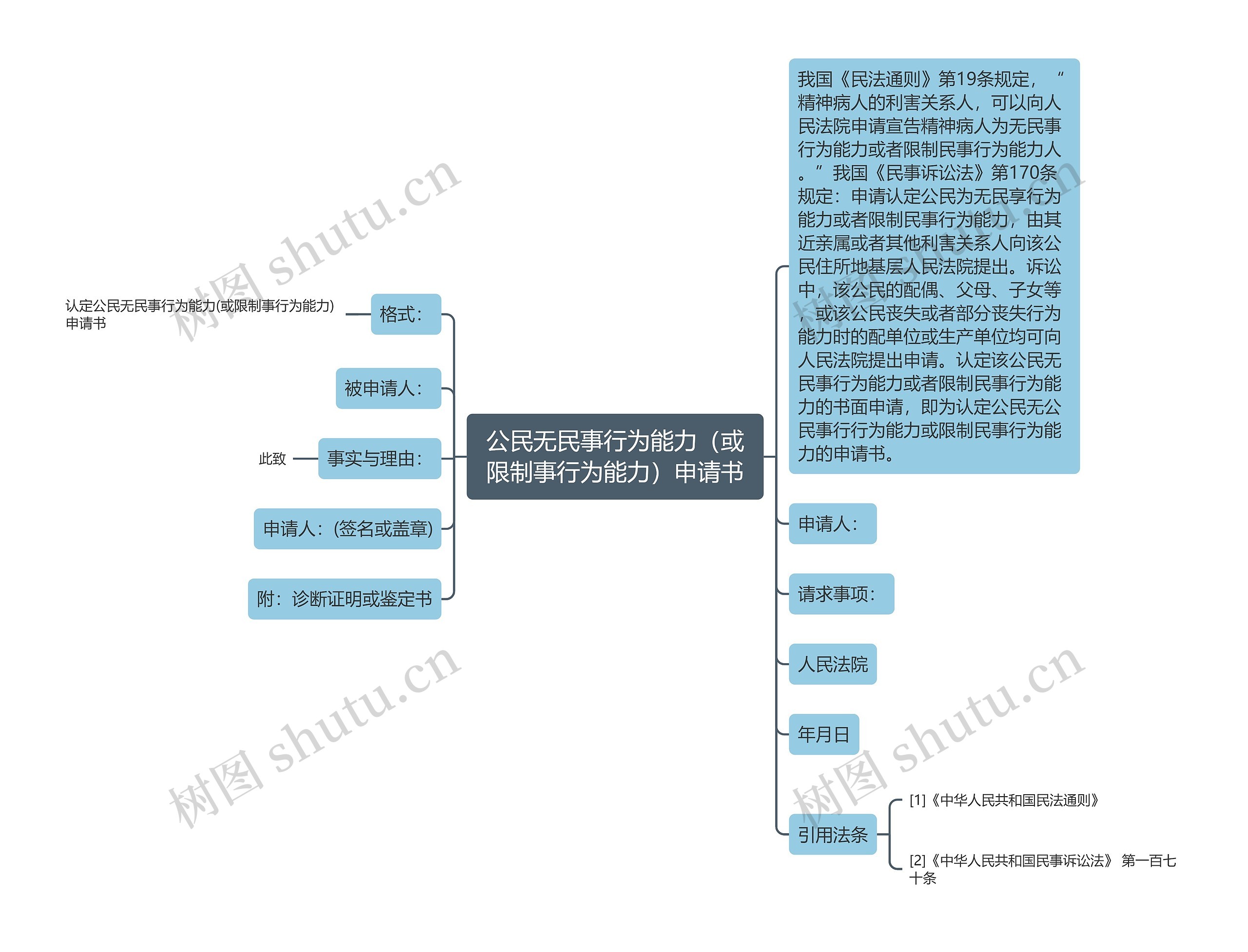 公民无民事行为能力（或限制事行为能力）申请书思维导图