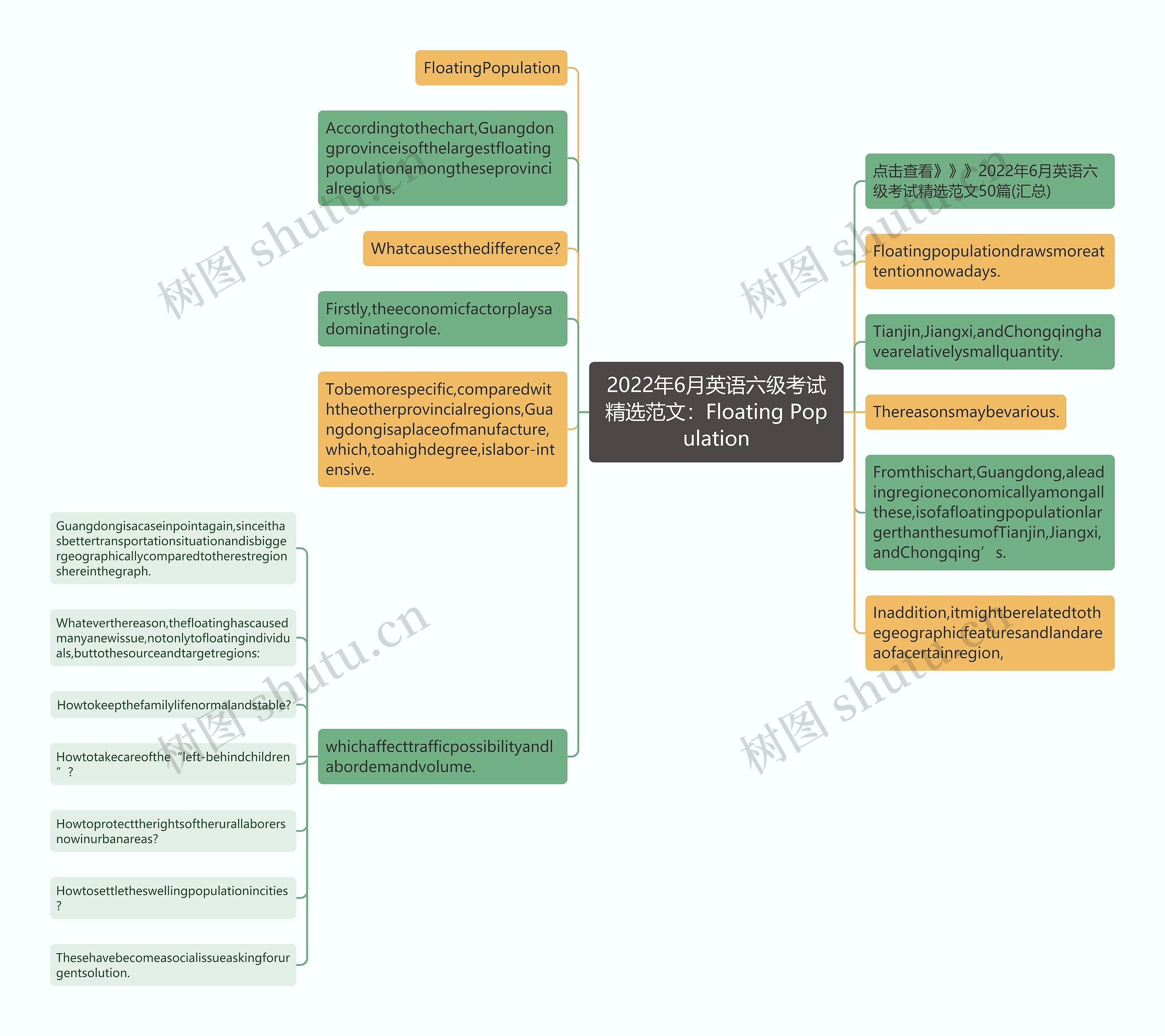 2022年6月英语六级考试精选范文：Floating Population思维导图