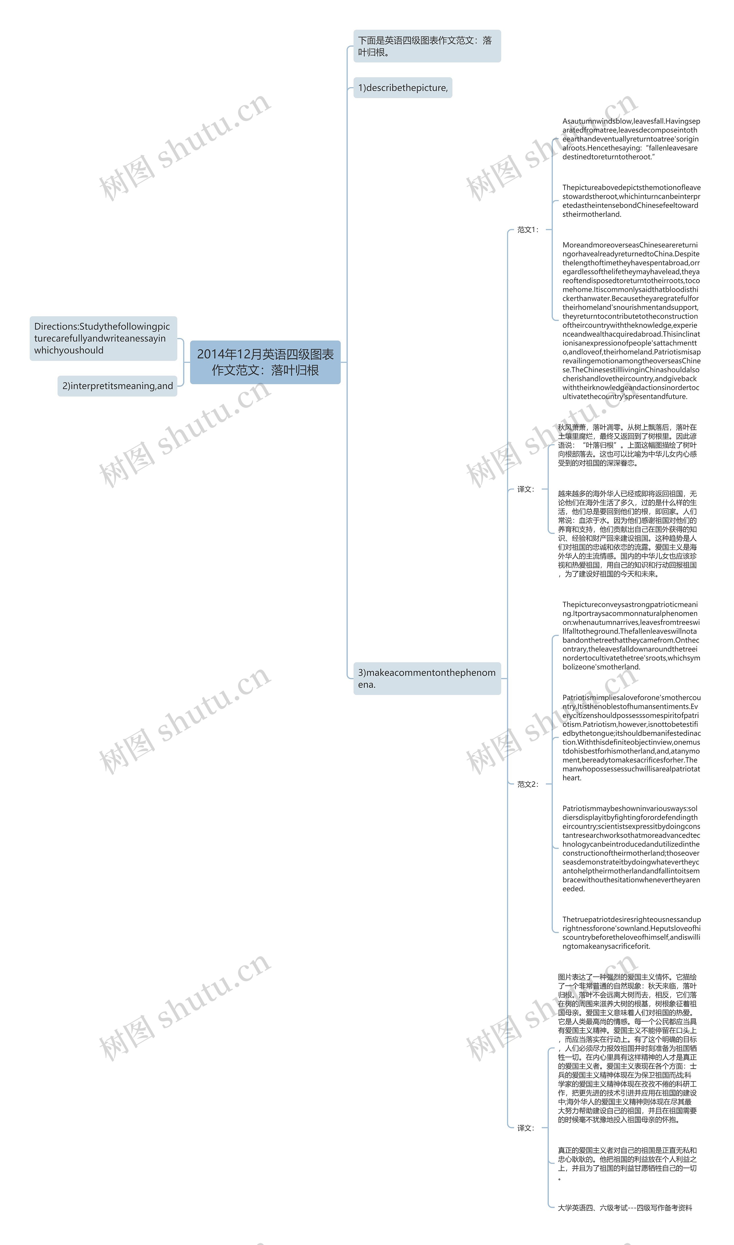 2014年12月英语四级图表作文范文：落叶归根思维导图