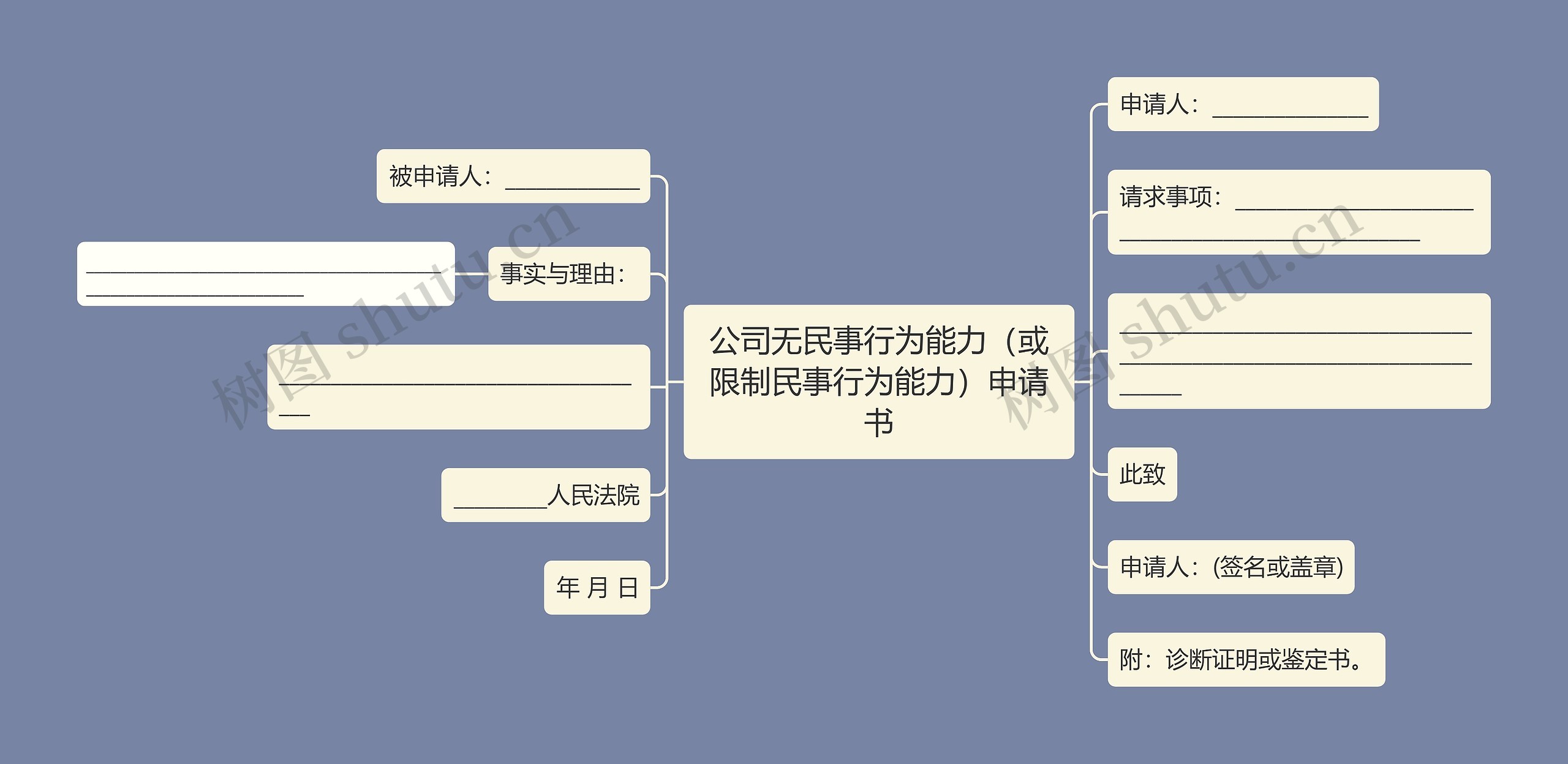 公司无民事行为能力（或限制民事行为能力）申请书思维导图