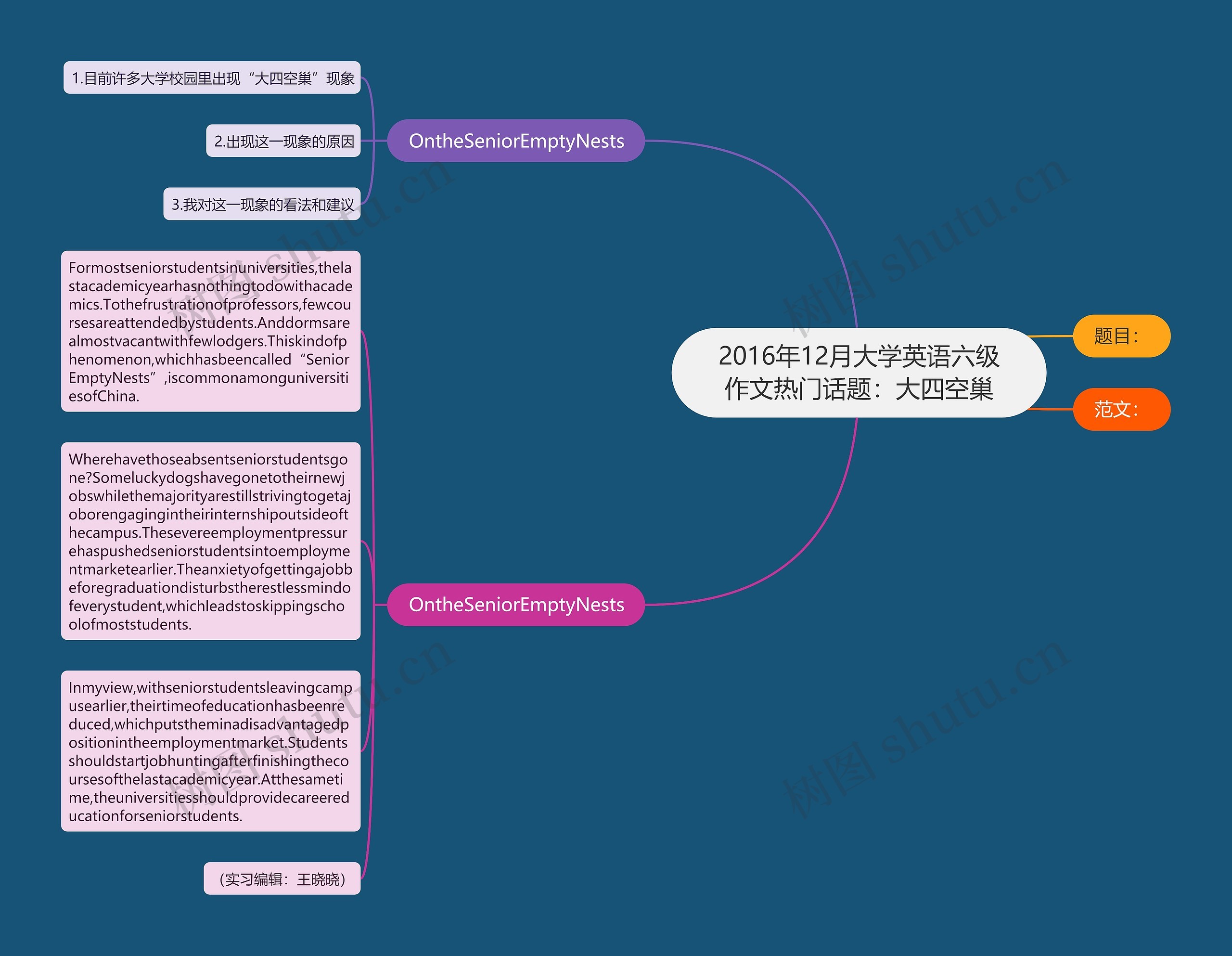 2016年12月大学英语六级作文热门话题：大四空巢思维导图