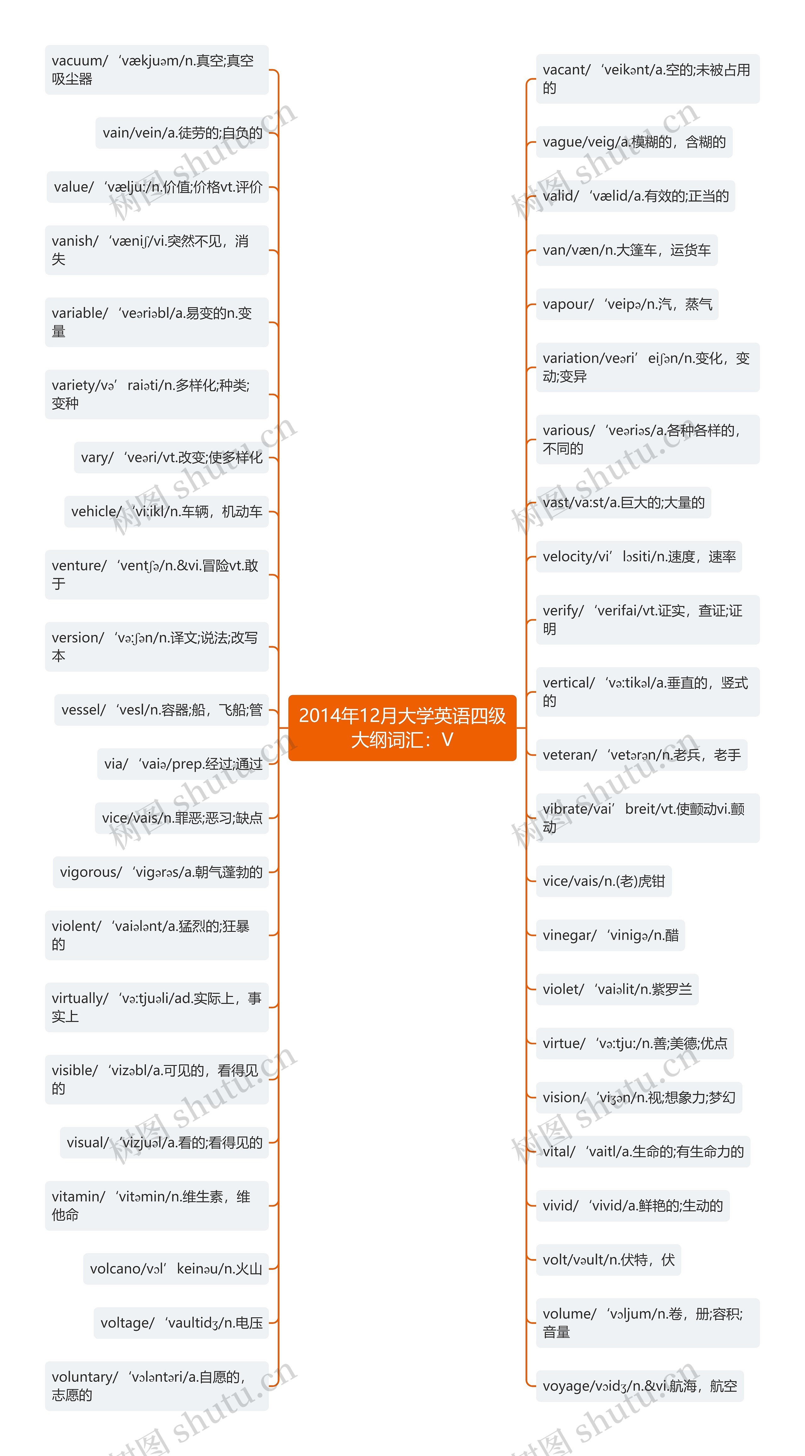 2014年12月大学英语四级大纲词汇：V