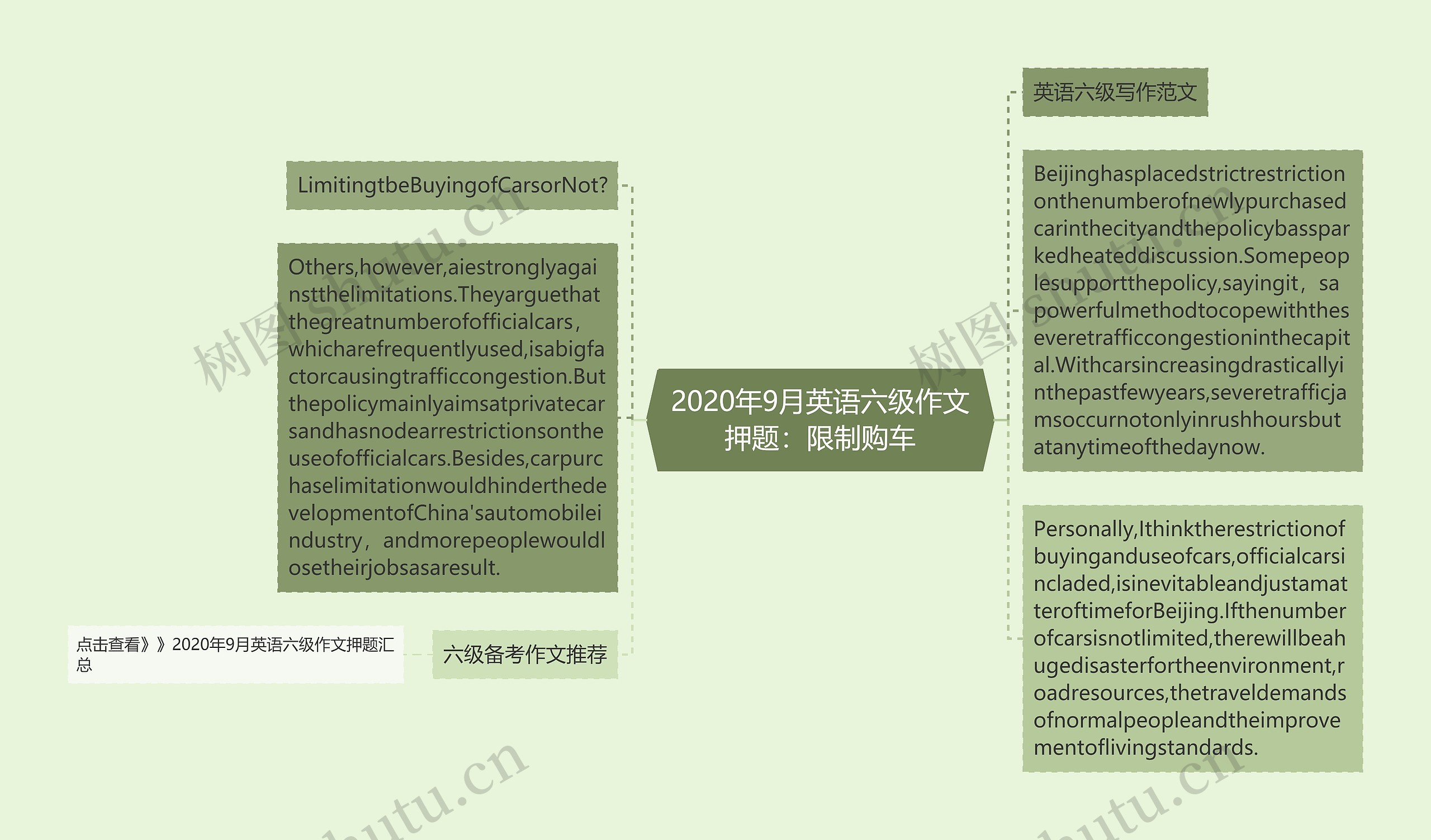 2020年9月英语六级作文押题：限制购车思维导图