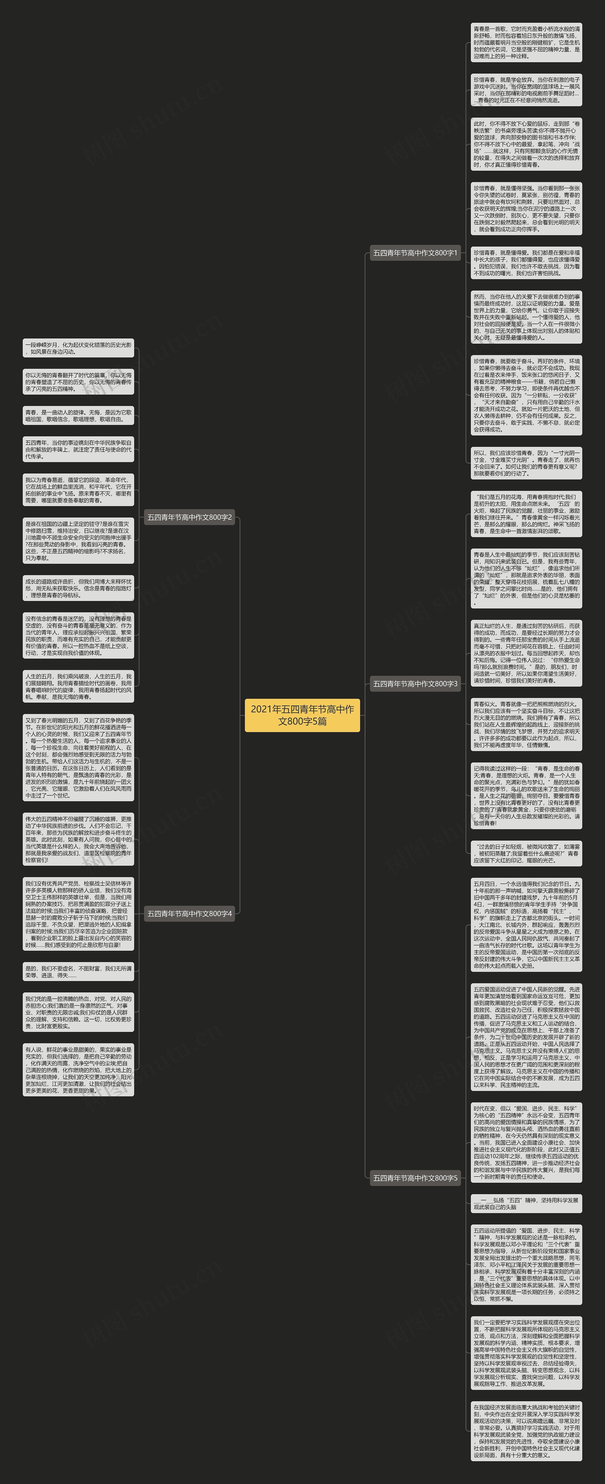 2021年五四青年节高中作文800字5篇思维导图