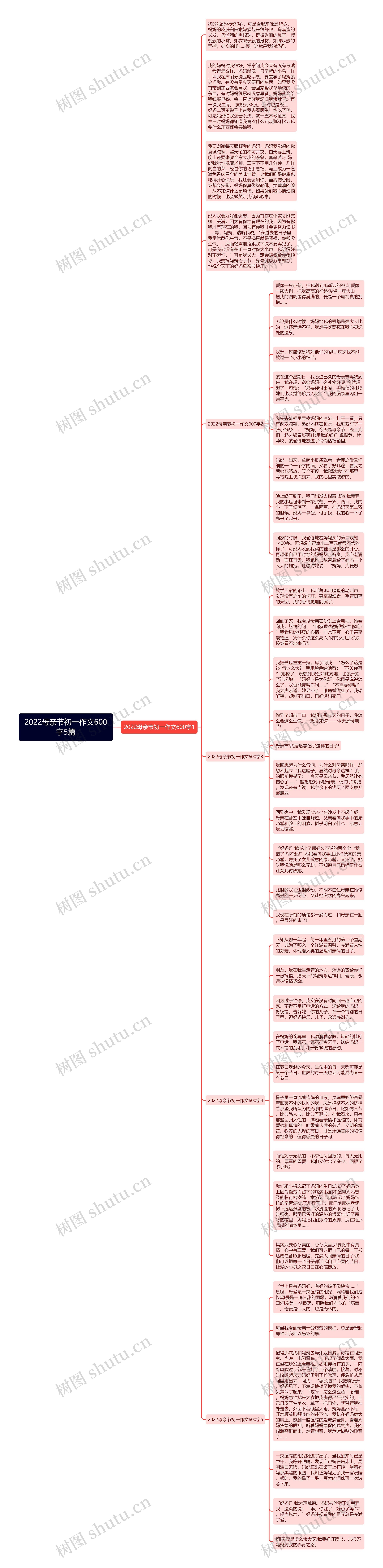 2022母亲节初一作文600字5篇思维导图