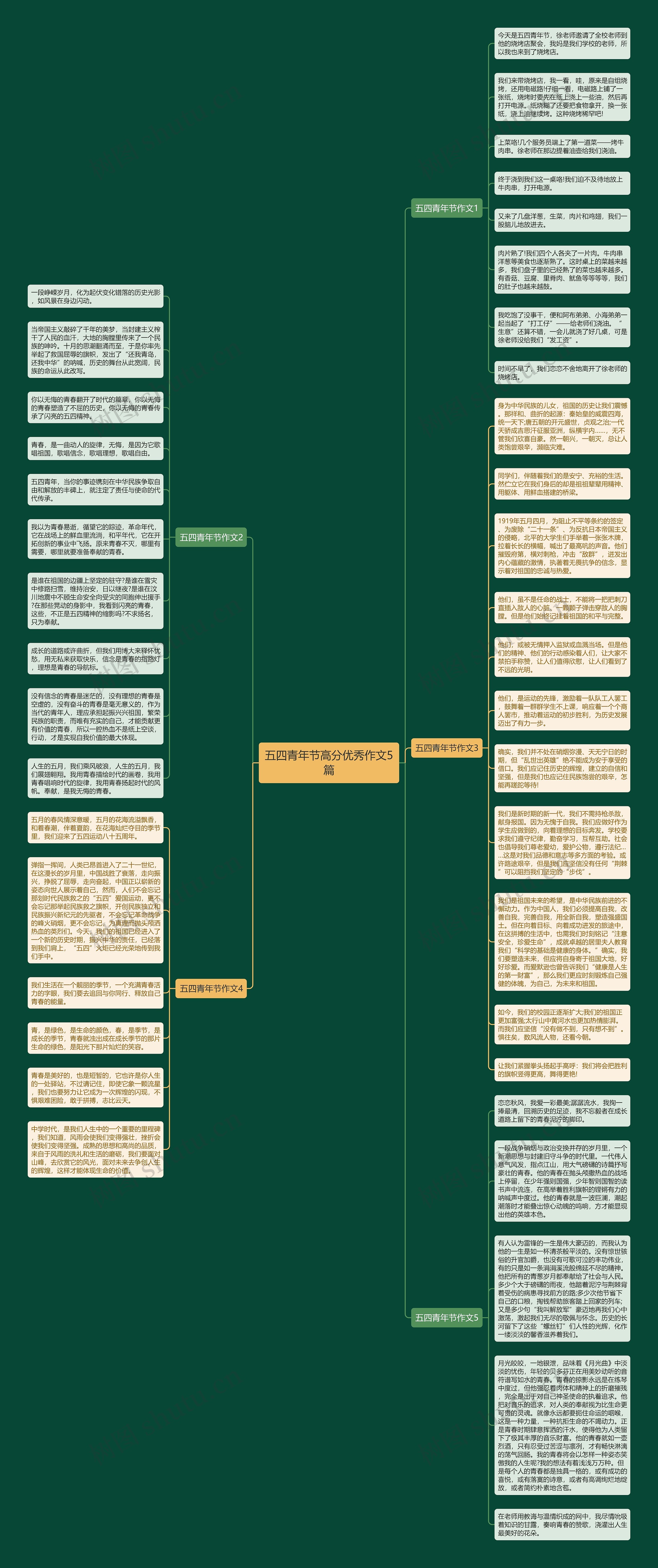 五四青年节高分优秀作文5篇思维导图