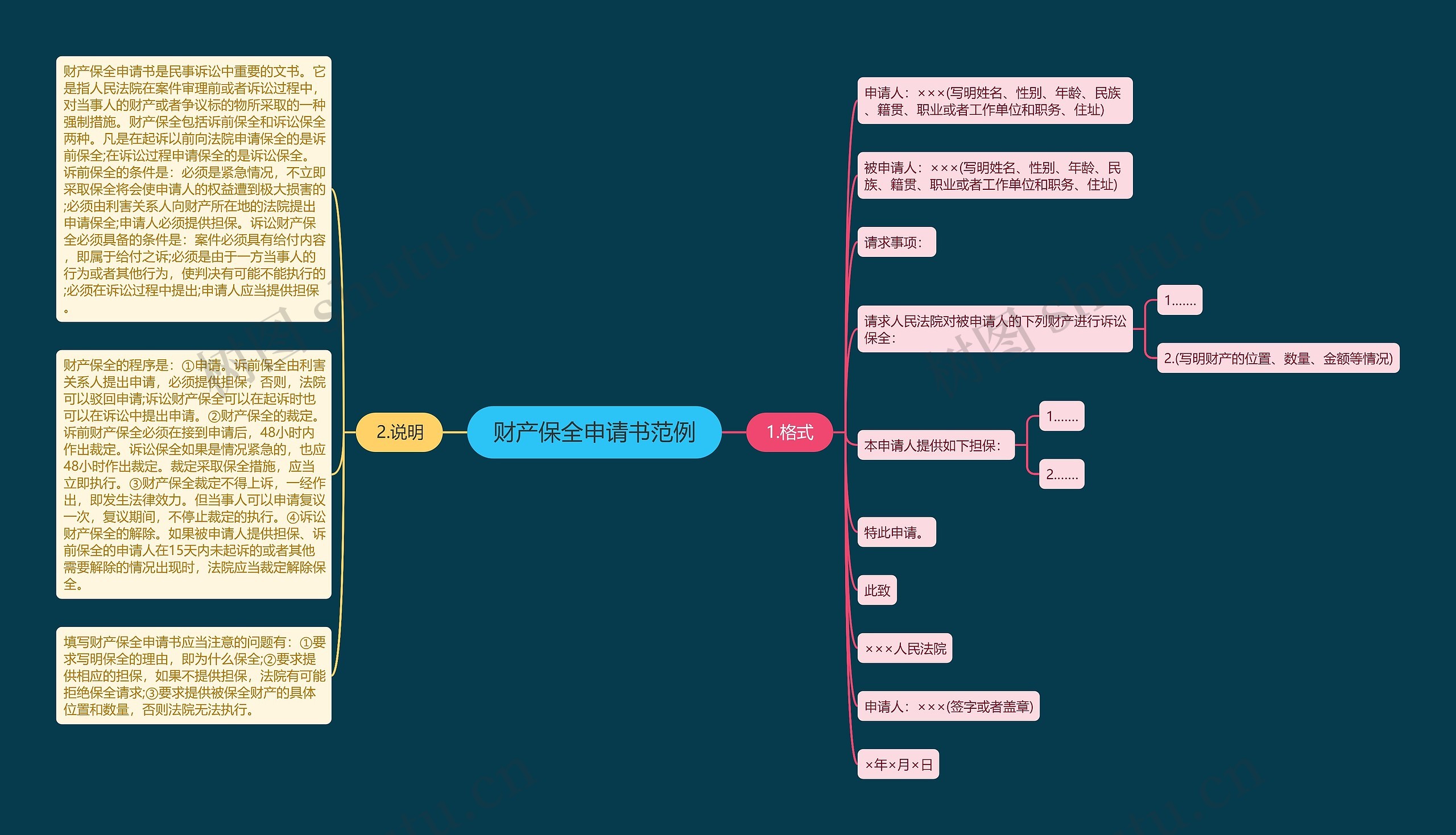 财产保全申请书范例思维导图