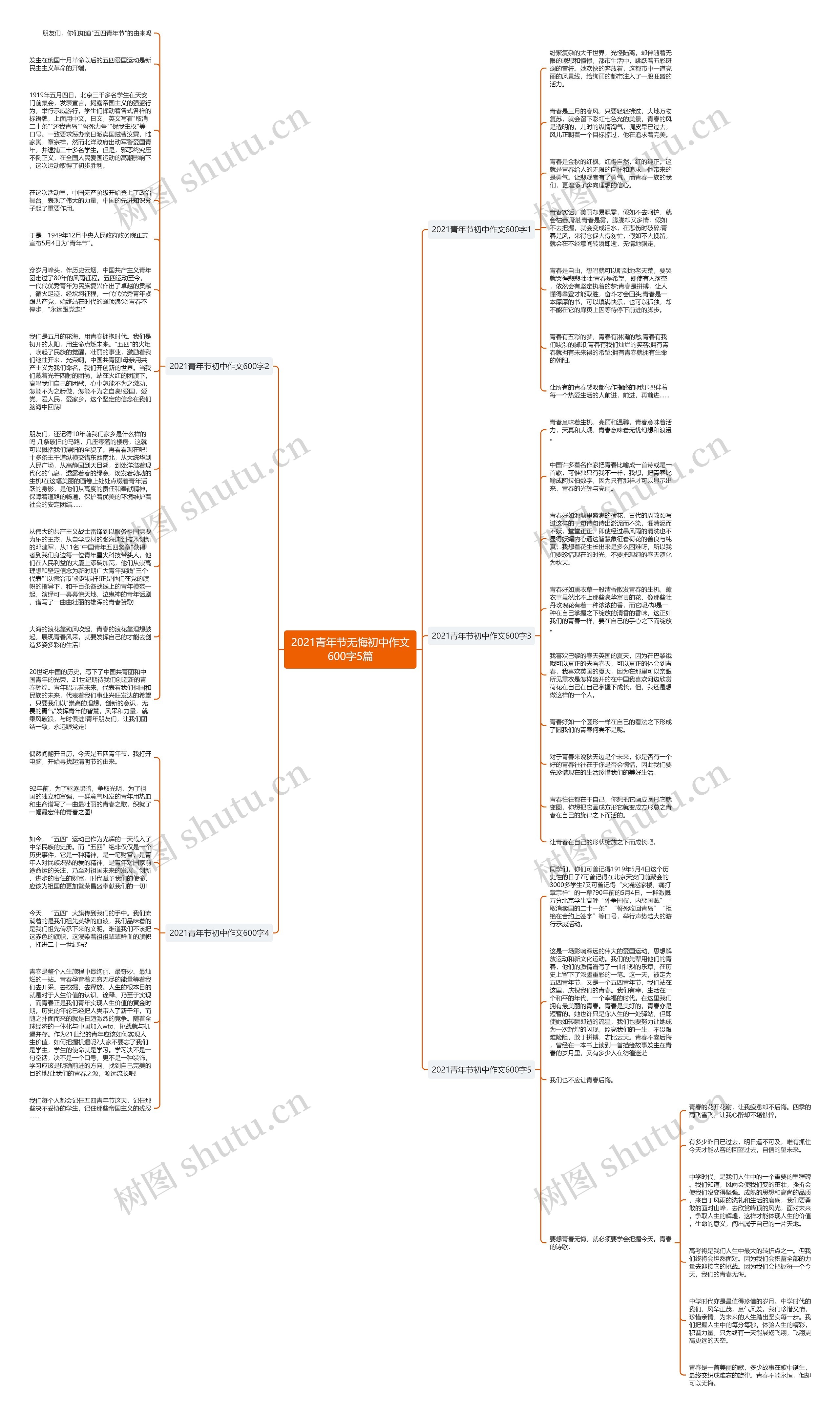 2021青年节无悔初中作文600字5篇思维导图