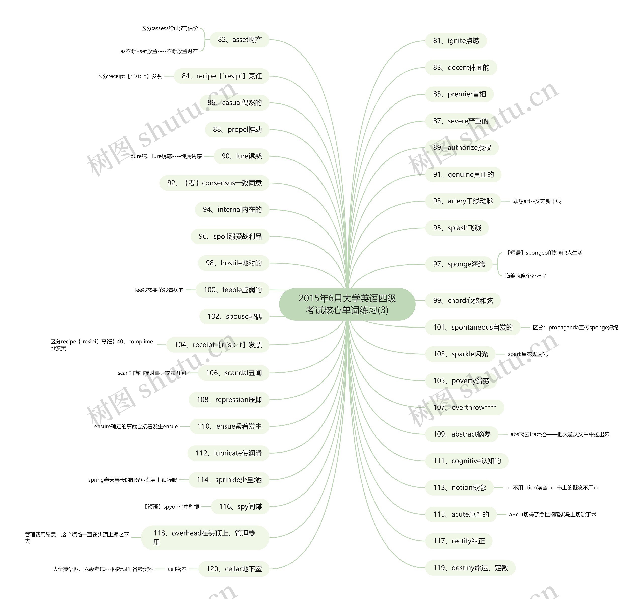 2015年6月大学英语四级考试核心单词练习(3)思维导图