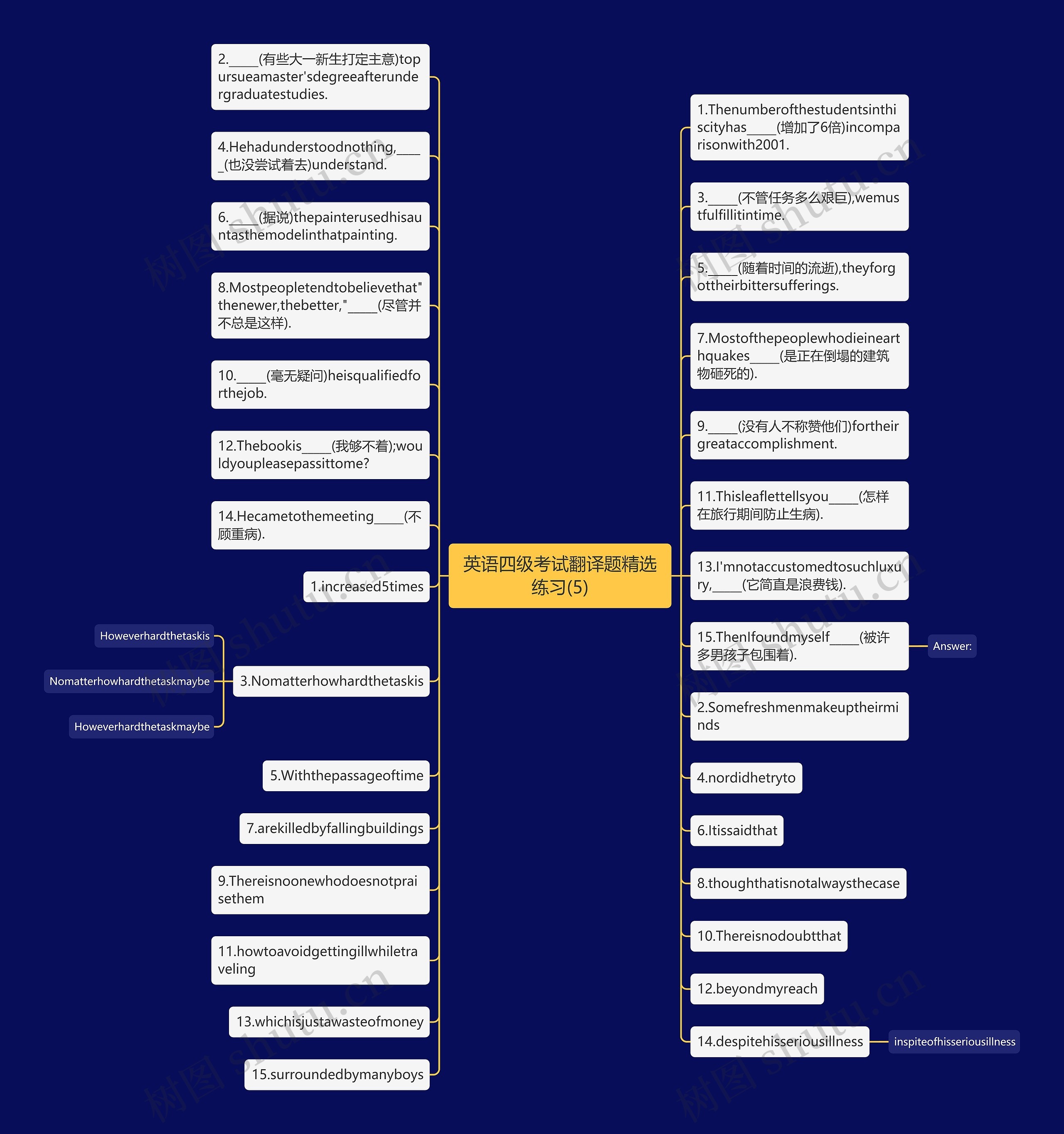 英语四级考试翻译题精选练习(5)思维导图