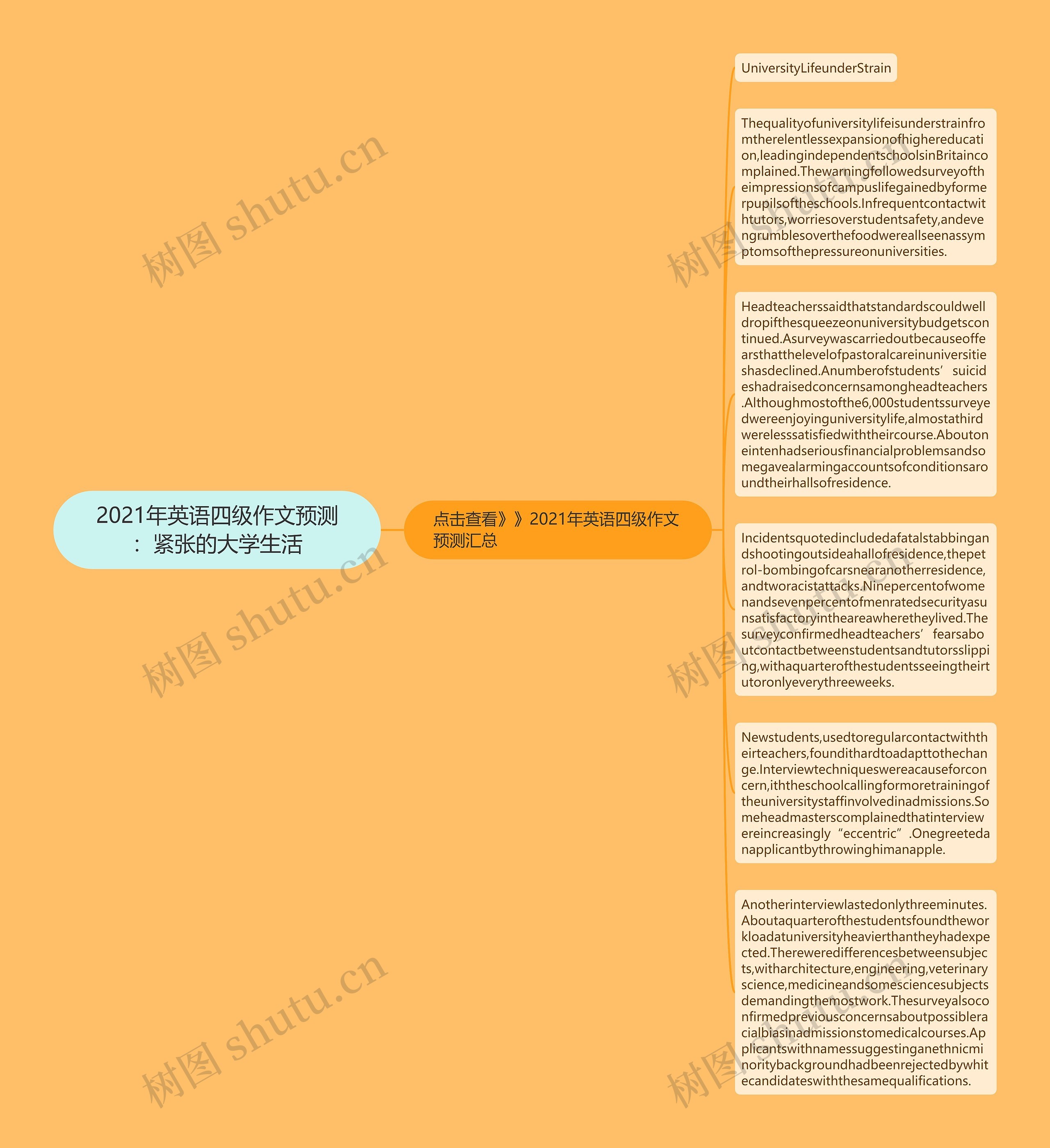 2021年英语四级作文预测：紧张的大学生活思维导图