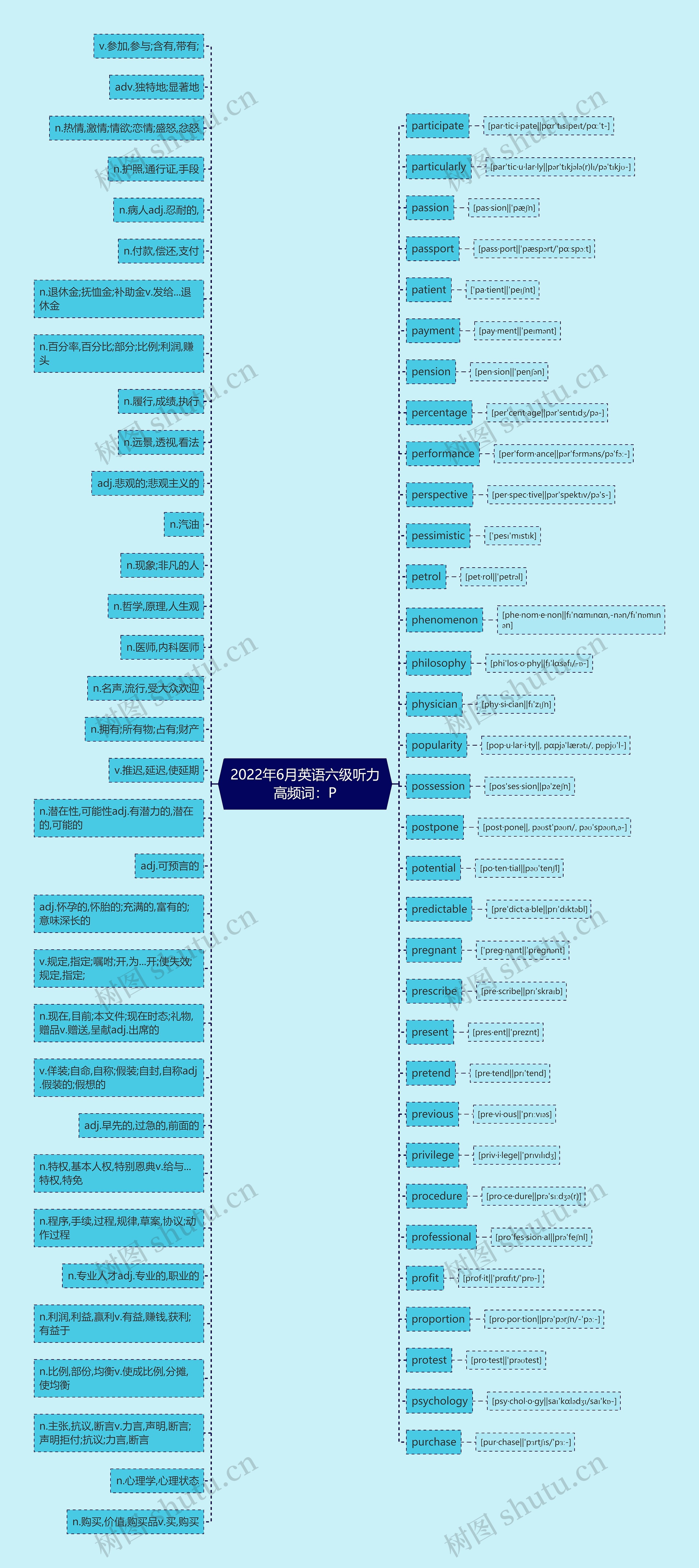 2022年6月英语六级听力高频词：P思维导图