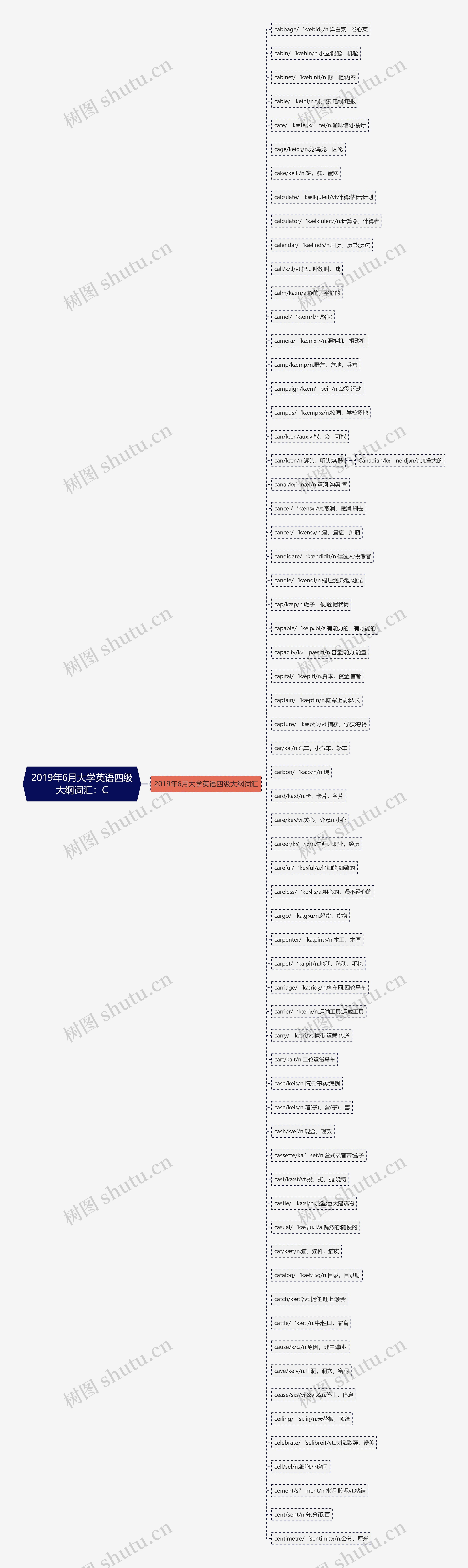 2019年6月大学英语四级大纲词汇：C思维导图