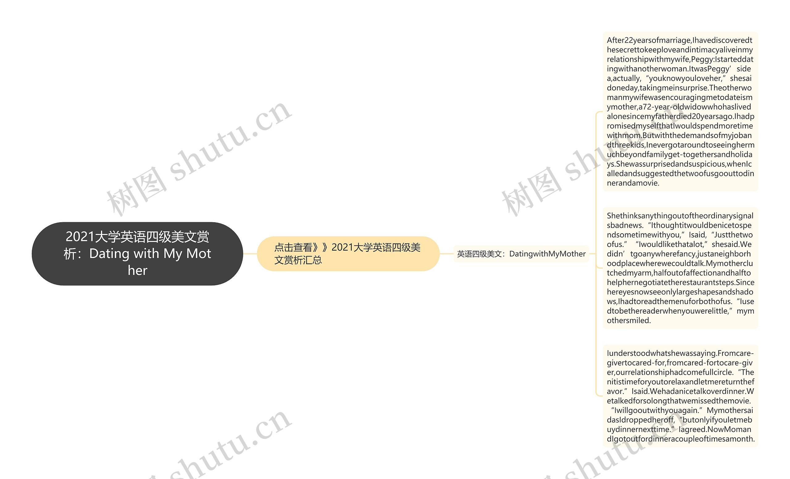 2021大学英语四级美文赏析：Dating with My Mother思维导图