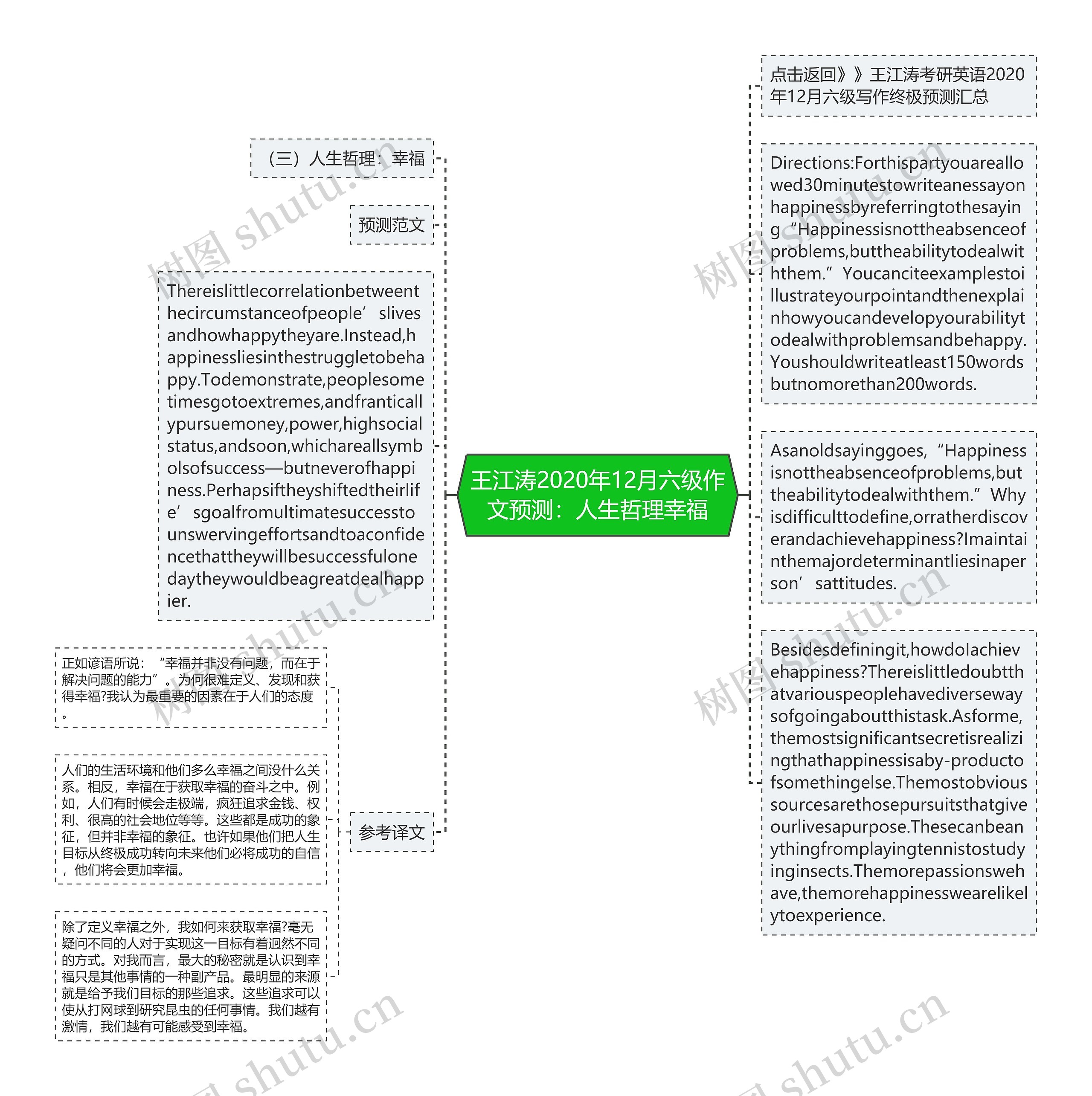 王江涛2020年12月六级作文预测：人生哲理幸福思维导图