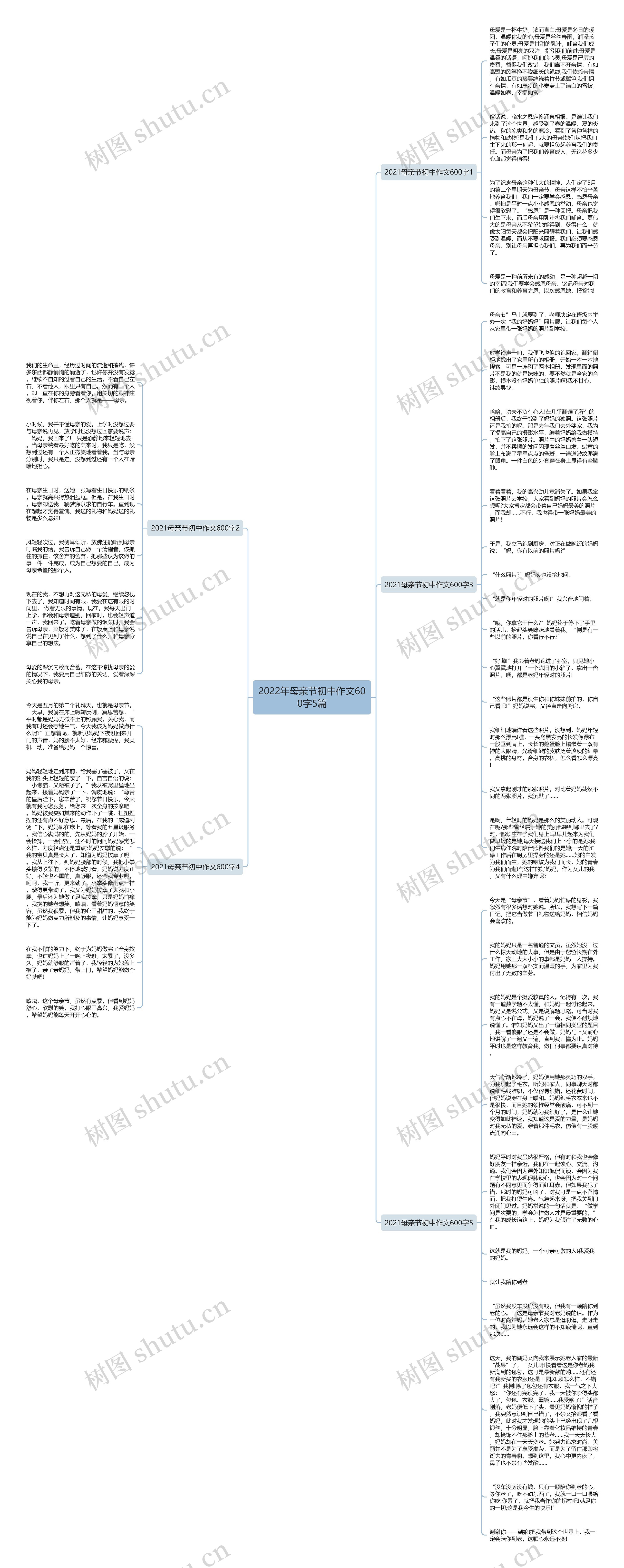 2022年母亲节初中作文600字5篇思维导图