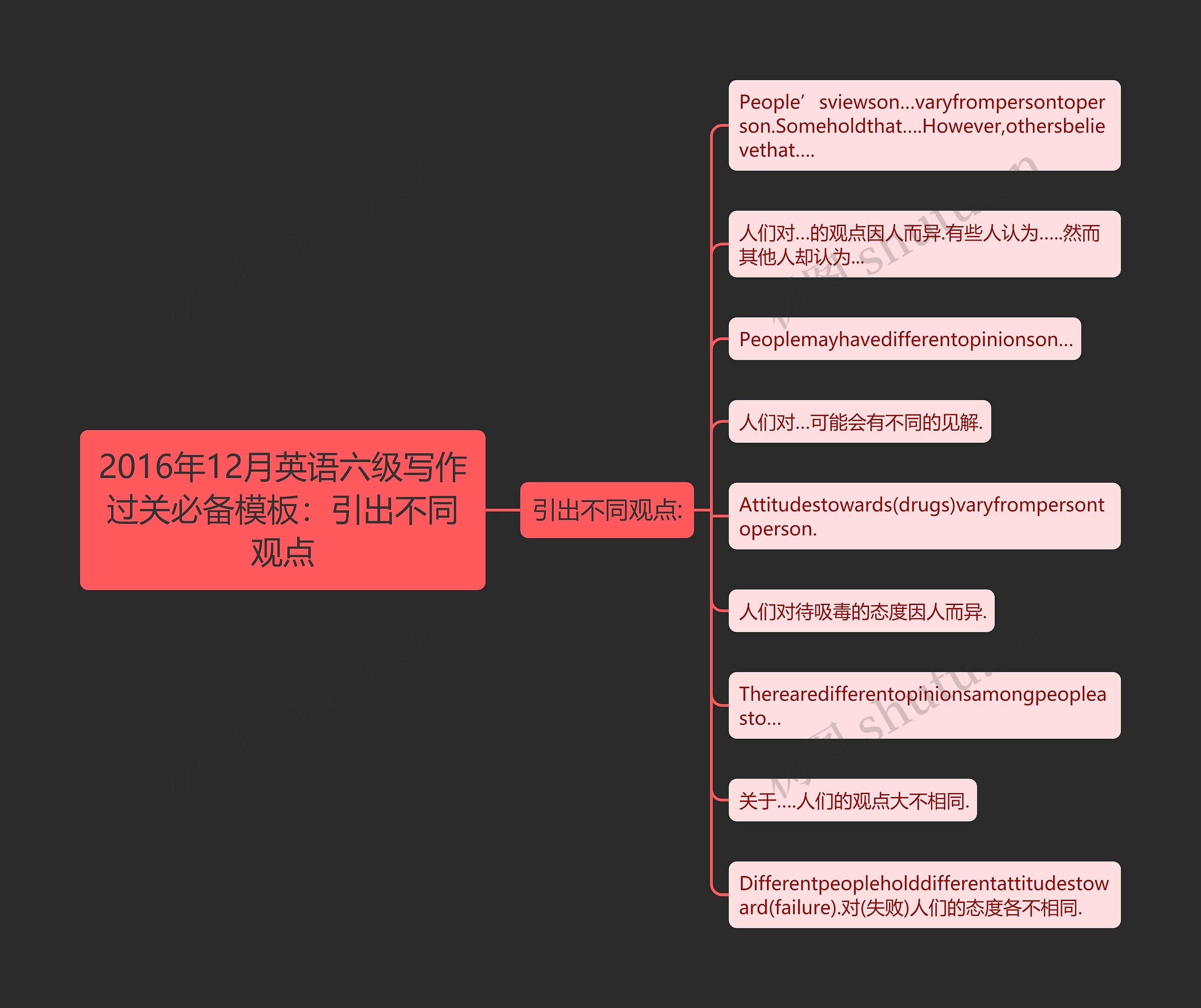 2016年12月英语六级写作过关必备：引出不同观点思维导图