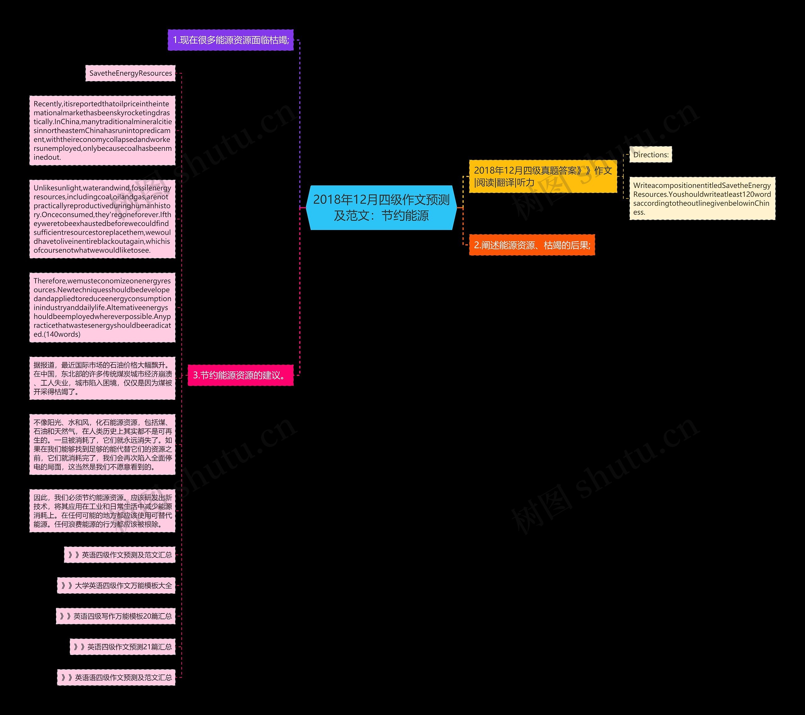 2018年12月四级作文预测及范文：节约能源思维导图