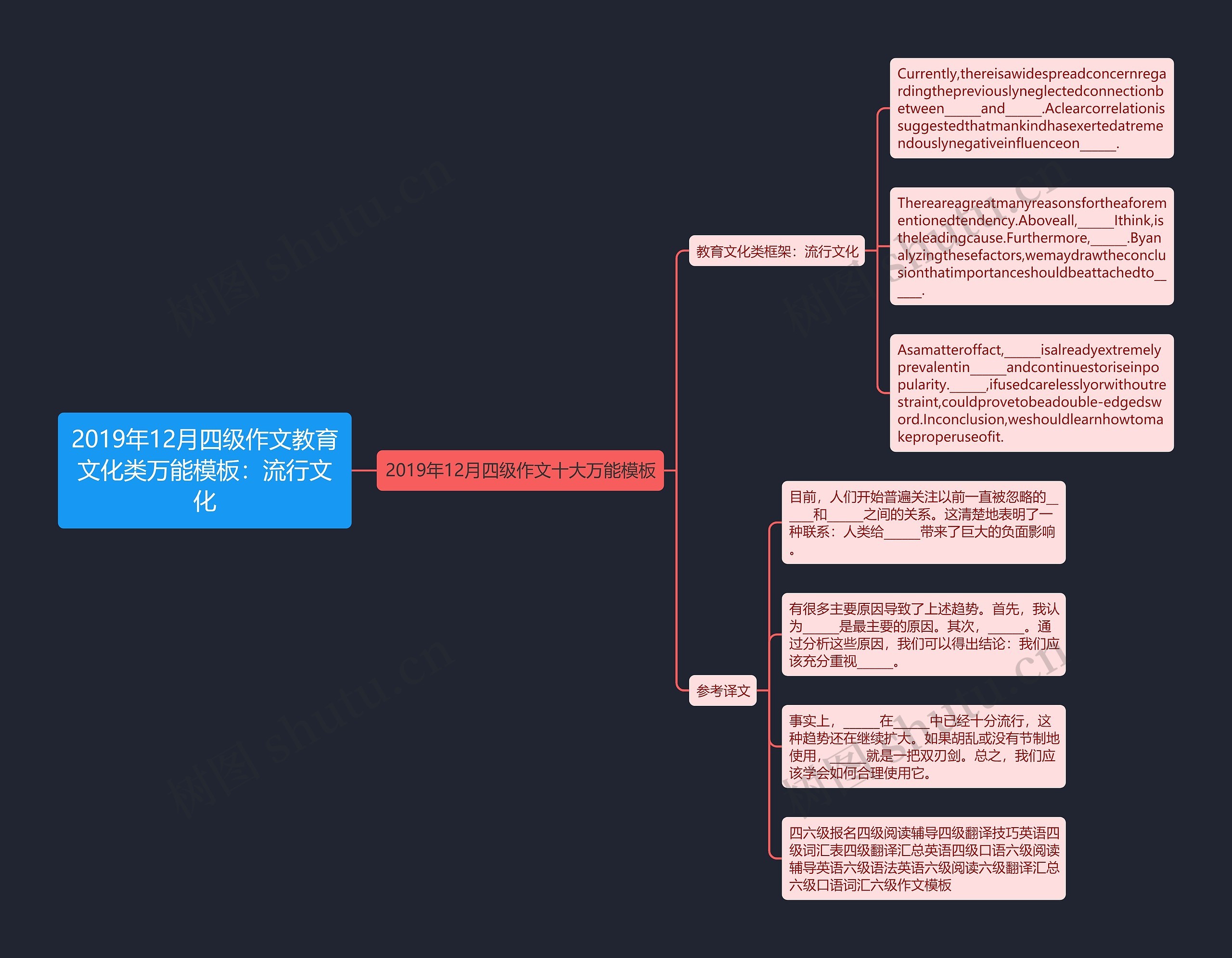 2019年12月四级作文教育文化类万能：流行文化思维导图